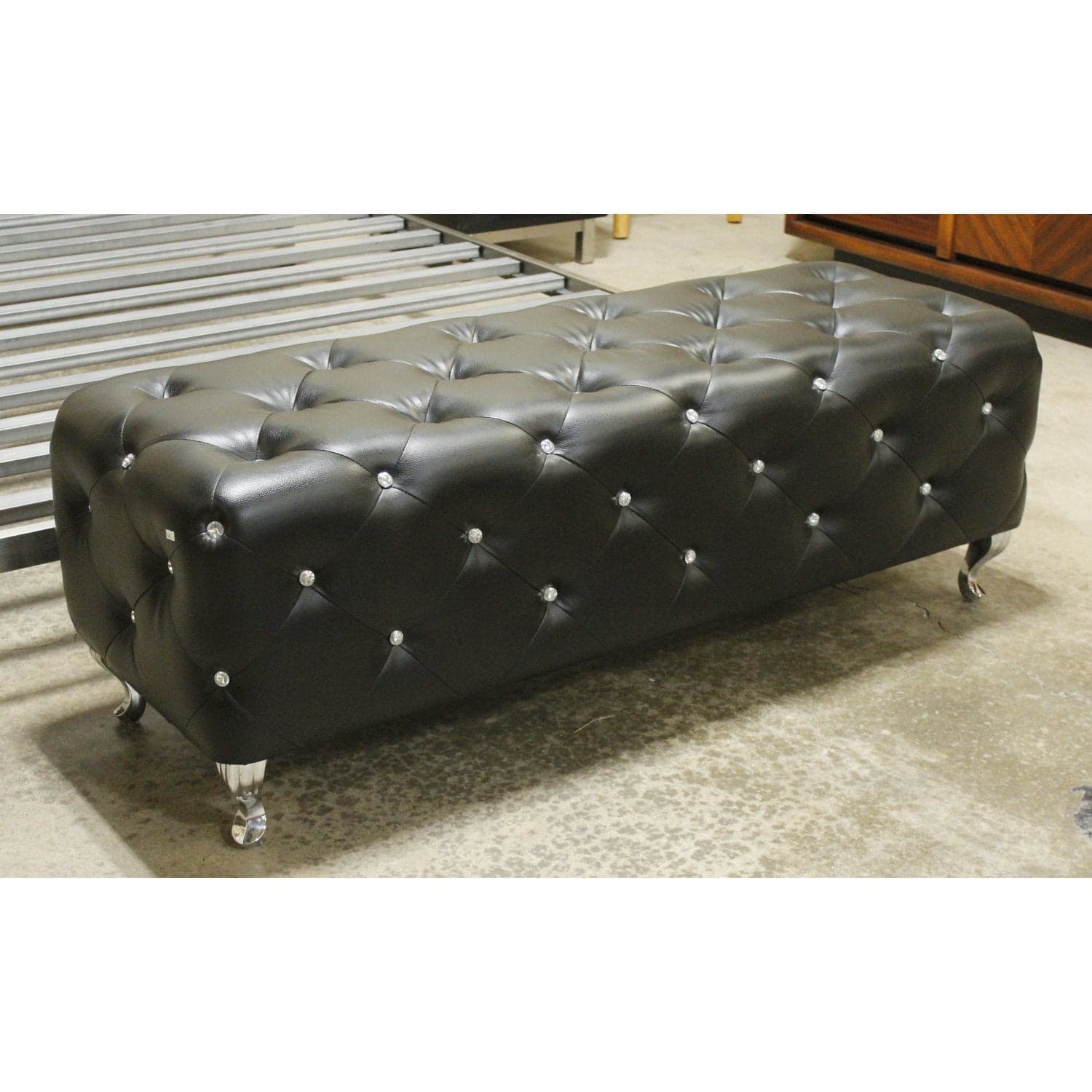 Baxton 'Stella Glam' Tufted Bench w/Gemstones - Black - Thumbnail 2