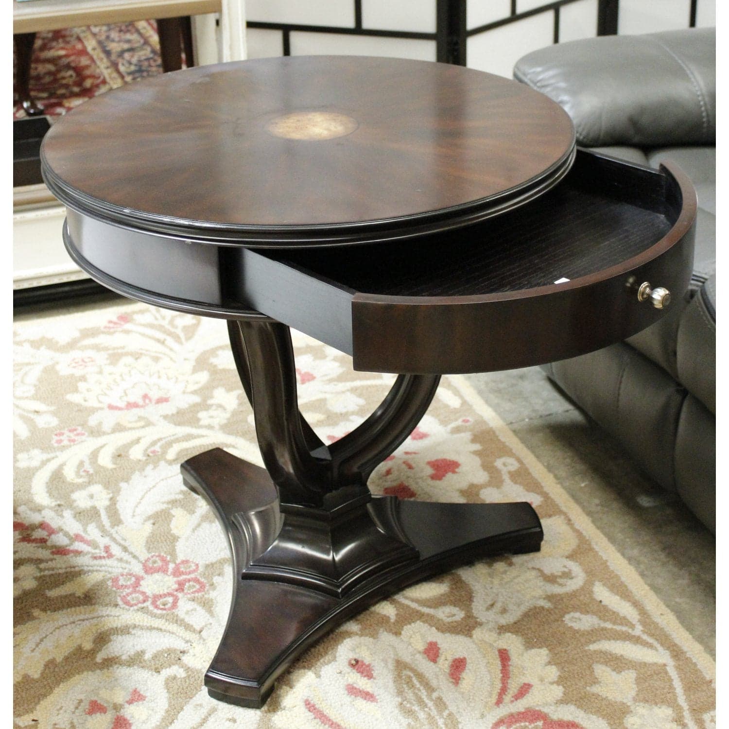 Stanley Furniture Round Dark Finish & Burlwood Accent Table - Dark Finish - Thumbnail 2