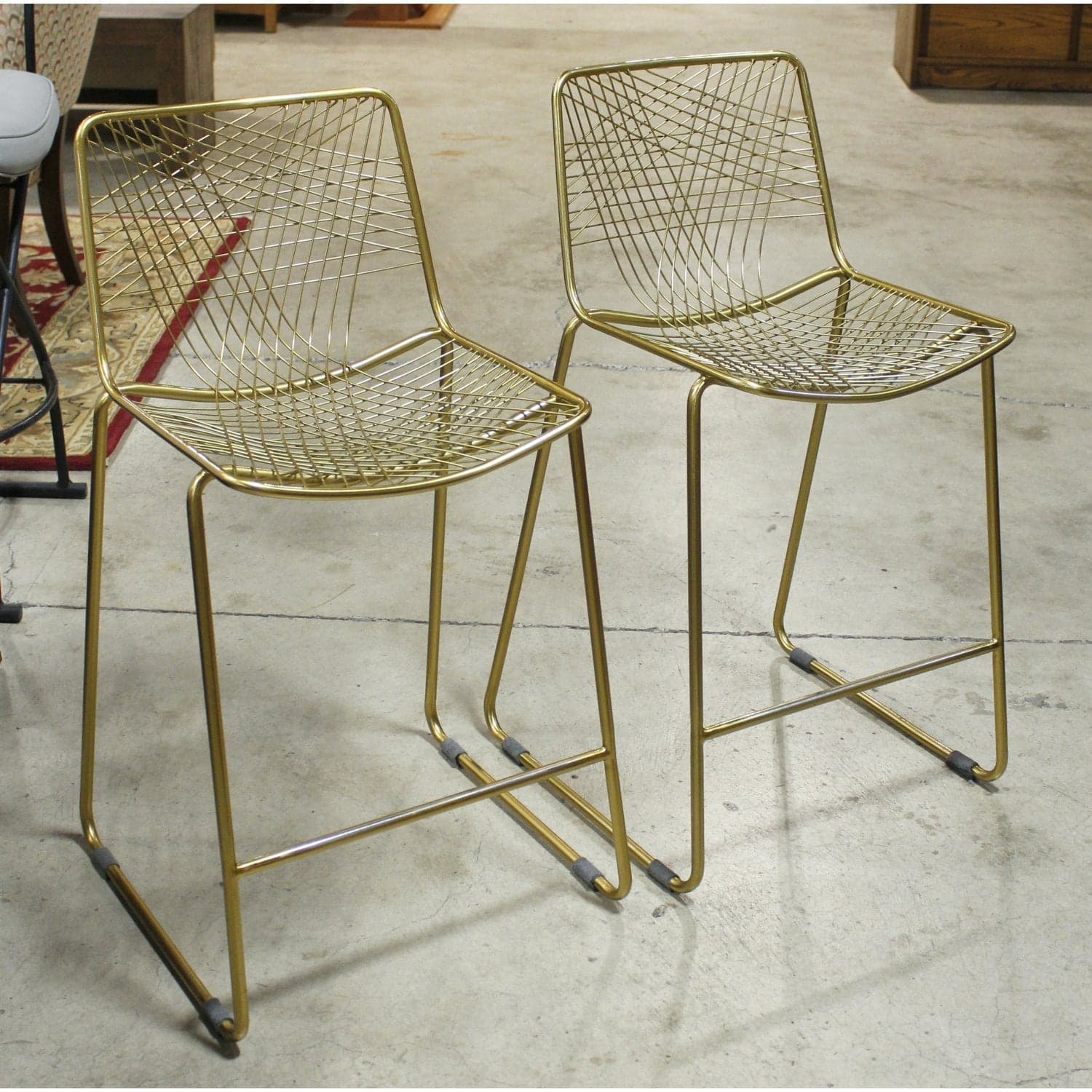 CB2 Pair of 'Alpha' Brass Wire Counter Stools - Brass - Thumbnail 2