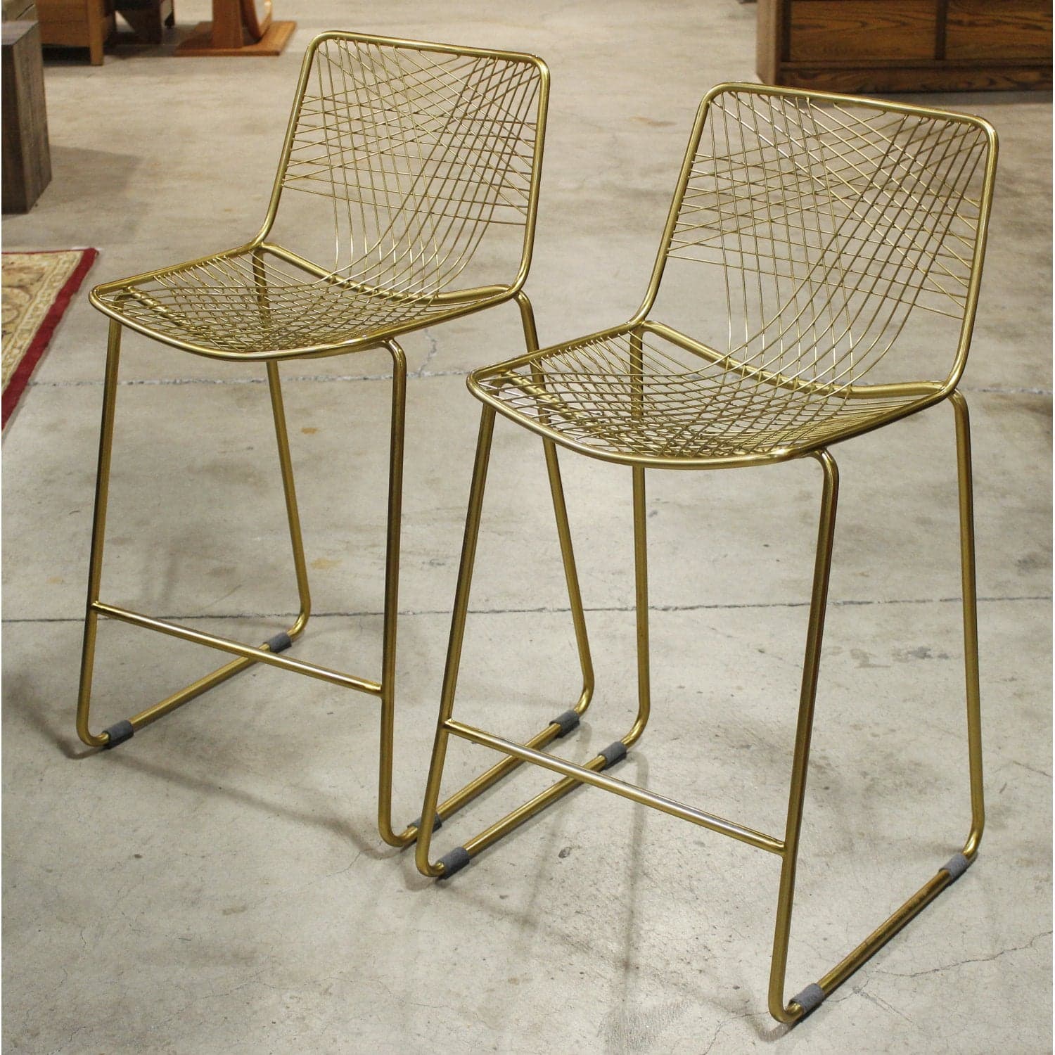 CB2 Pair of 'Alpha' Brass Wire Counter Stools - Brass - Thumbnail 3
