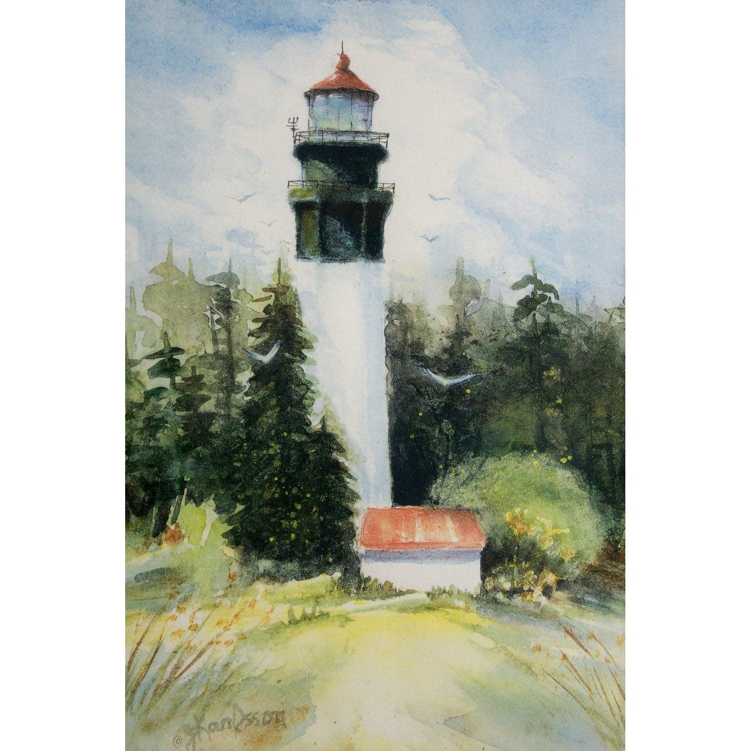 Framed Watercolor Print "Westport Lighthouse" by Janet Karlsson - Thumbnail 2