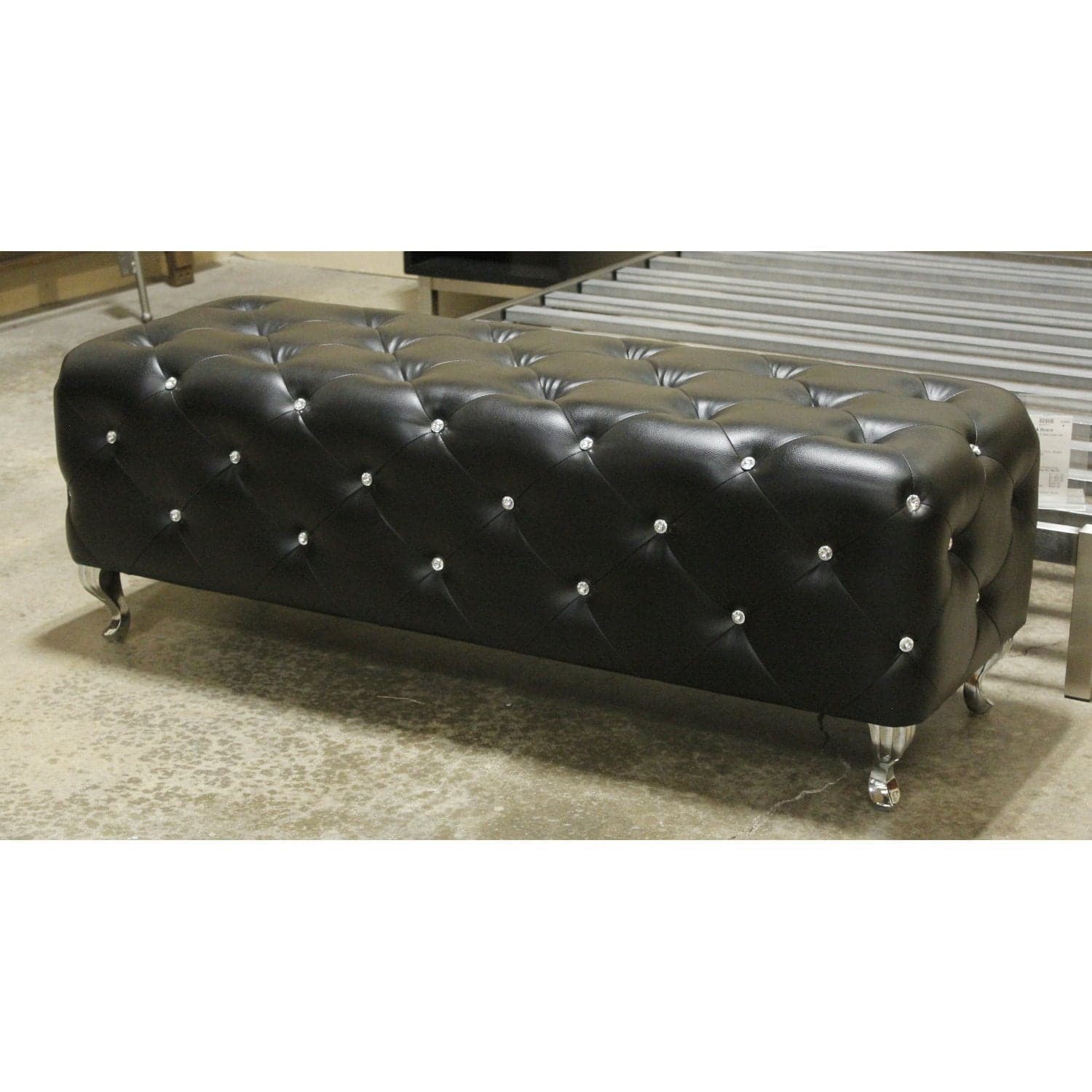 Baxton 'Stella Glam' Tufted Bench w/Gemstones - Black - Thumbnail 3