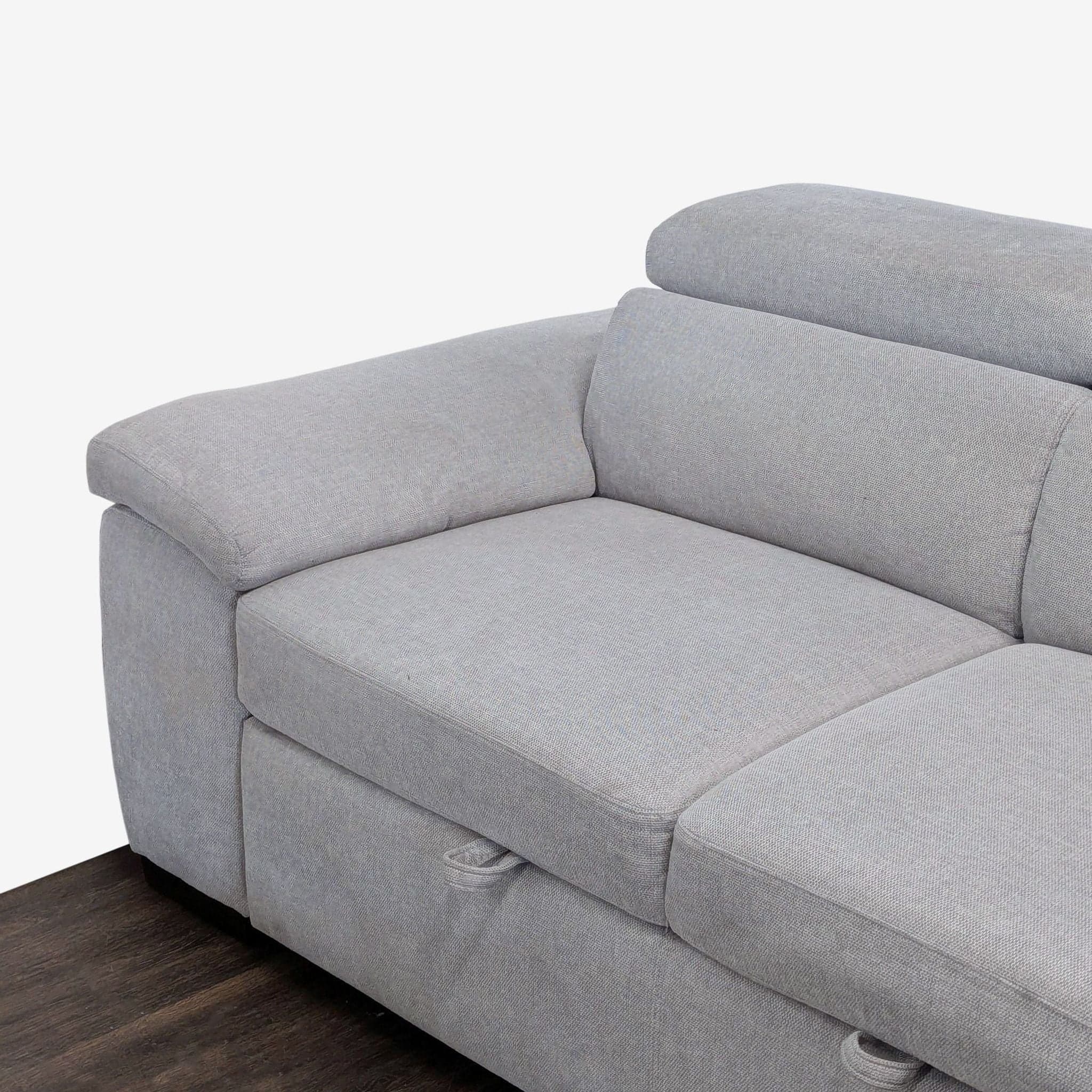 Living Spaces Modern Light Gray Sectional Sofa with Storage and Pull-Out Bed - Thumbnail 4