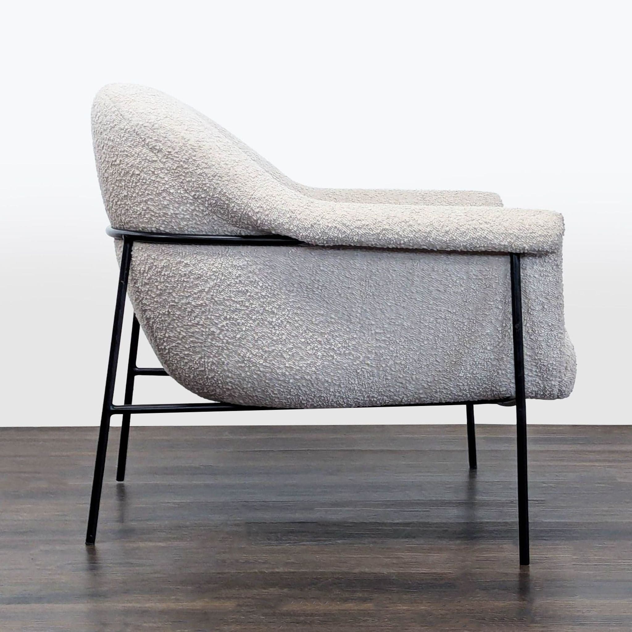 Four Hands Modern Lounge Chair with White Bouclé Fabric and Metal Legs - Thumbnail 3