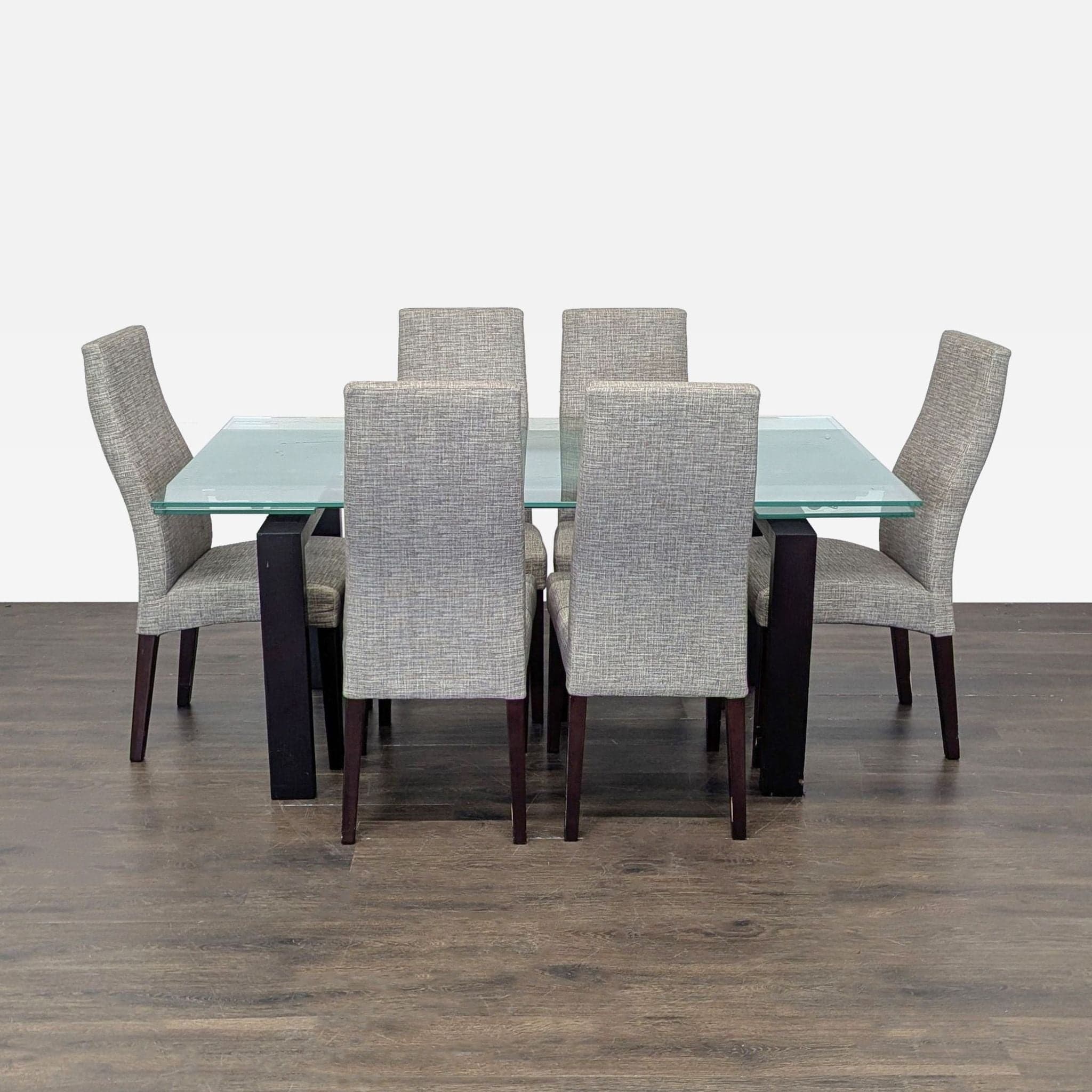 Scandinavian Designs Glass Dining Set with 6 Upholstered Chairs - Thumbnail 5