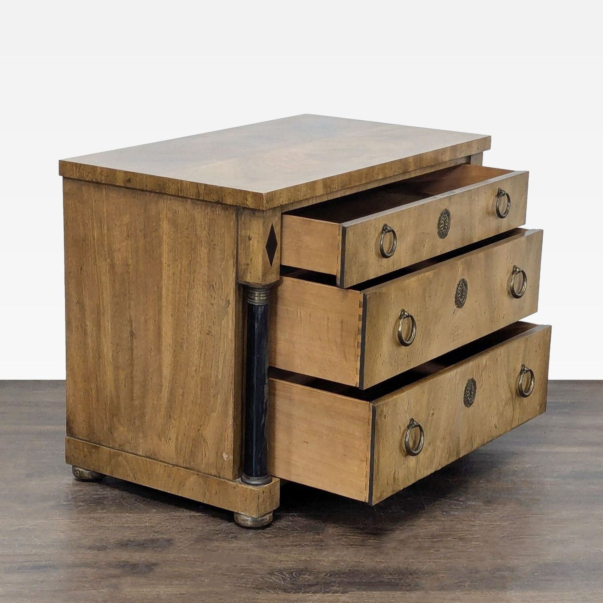 Baker Furniture Classic Burl Wood Veneer 3-Drawer Sidetable/Nightstand - Thumbnail 2