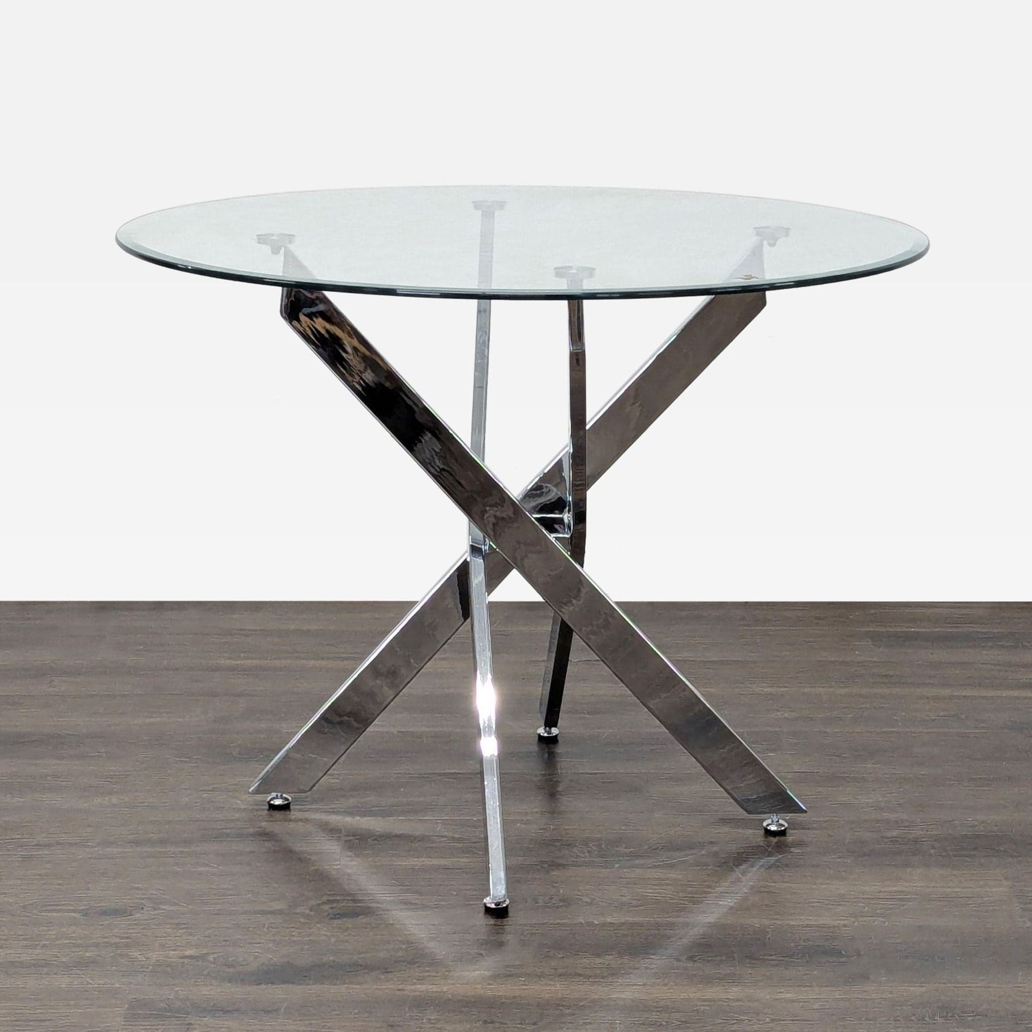 Modern 5-Piece Dining Set with Glass Table and Chrome & Cane Chairs - Thumbnail 5