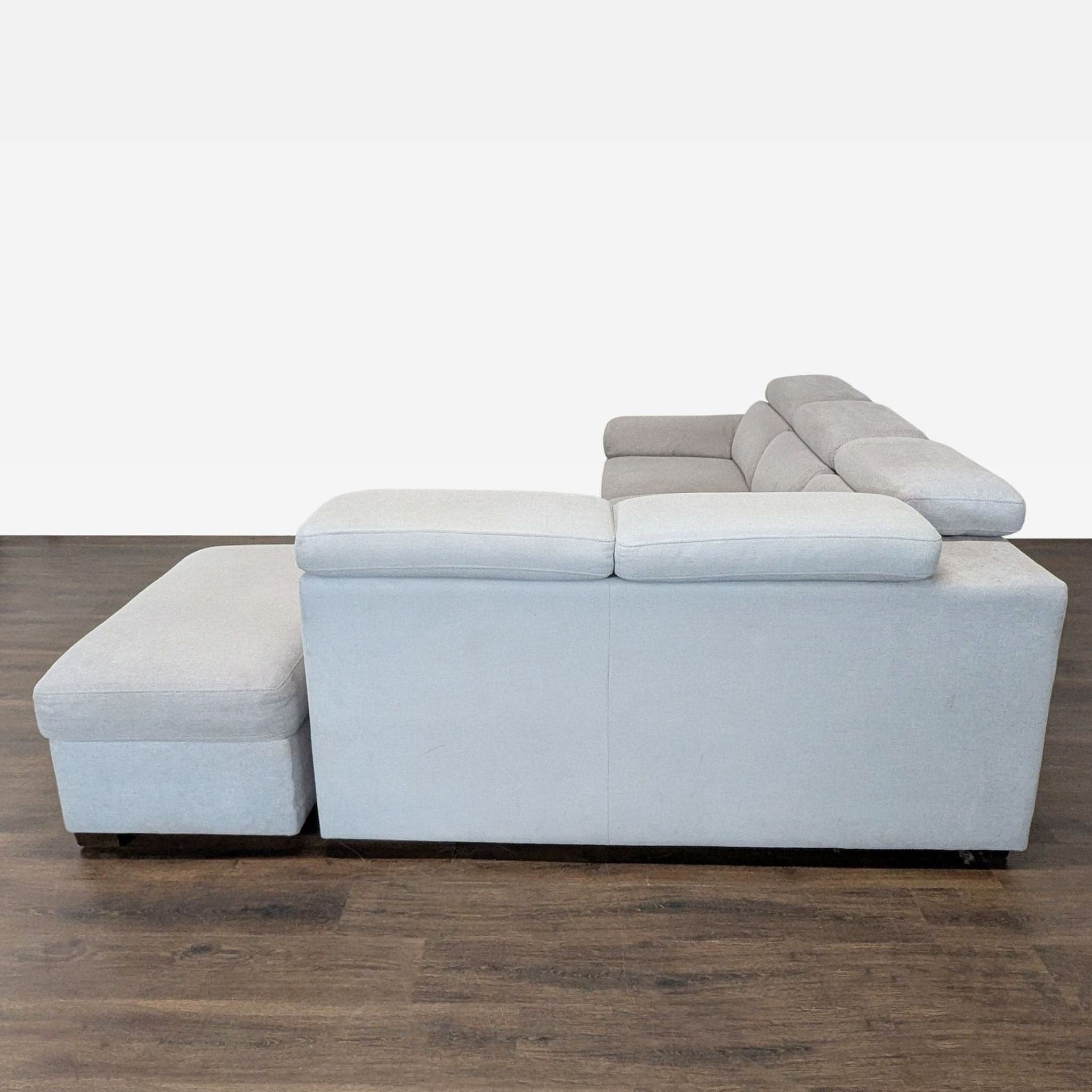 Living Spaces Modern Light Gray Sectional Sofa with Storage and Pull-Out Bed - Thumbnail 8