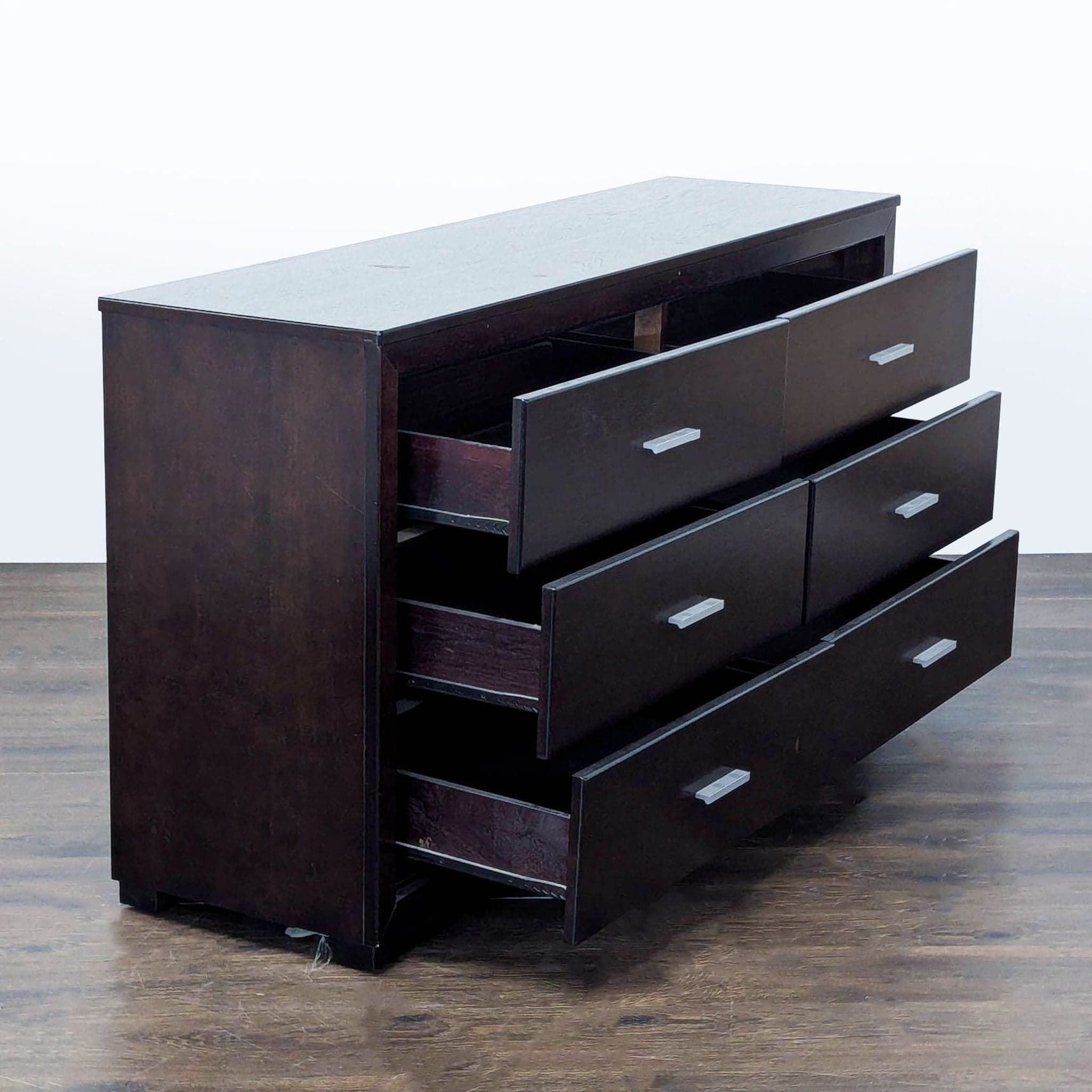 Modern 6-Drawer Dark Wood Dresser with Silver Handles - Thumbnail 2