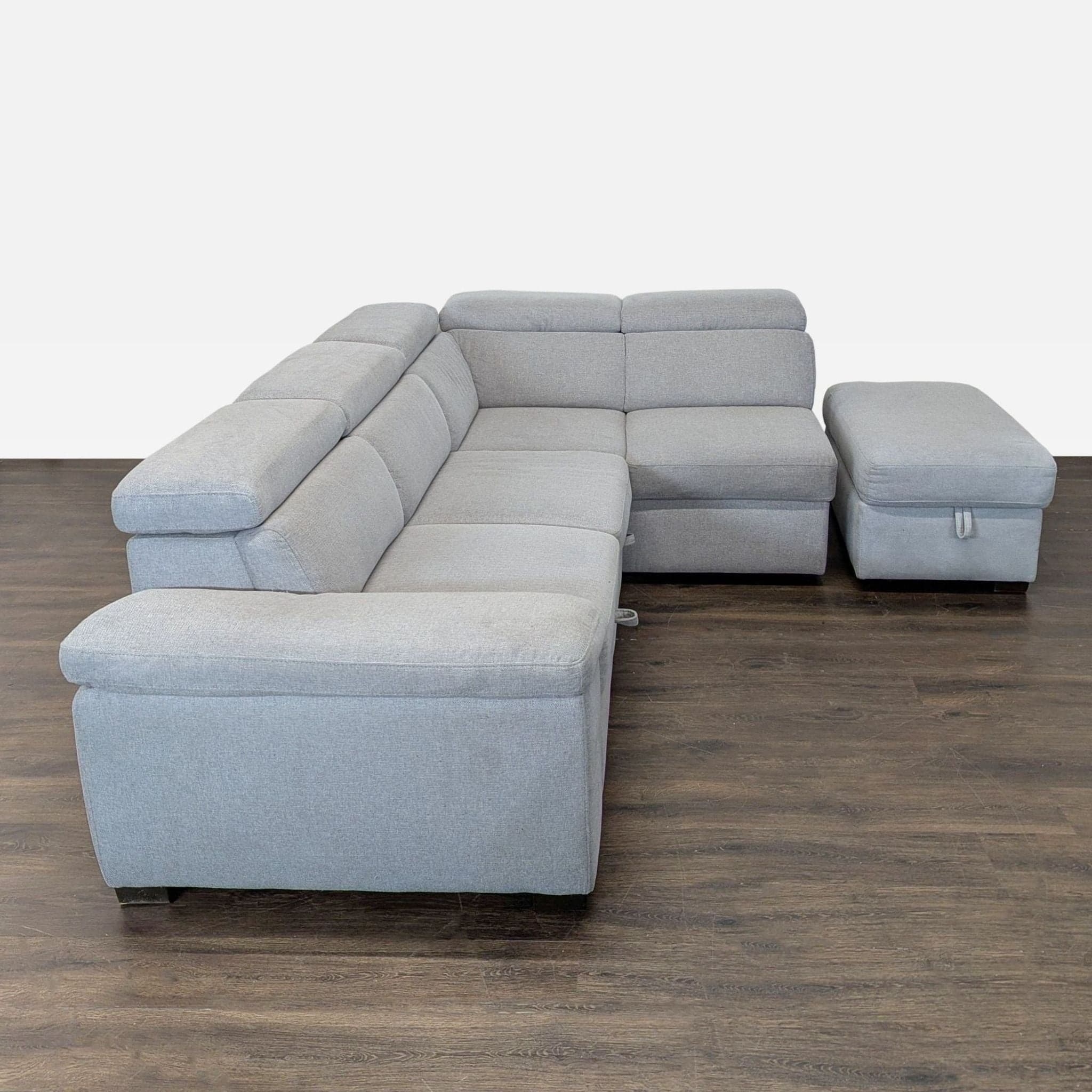 Living Spaces Modern Light Gray Sectional Sofa with Storage and Pull-Out Bed - Thumbnail 3