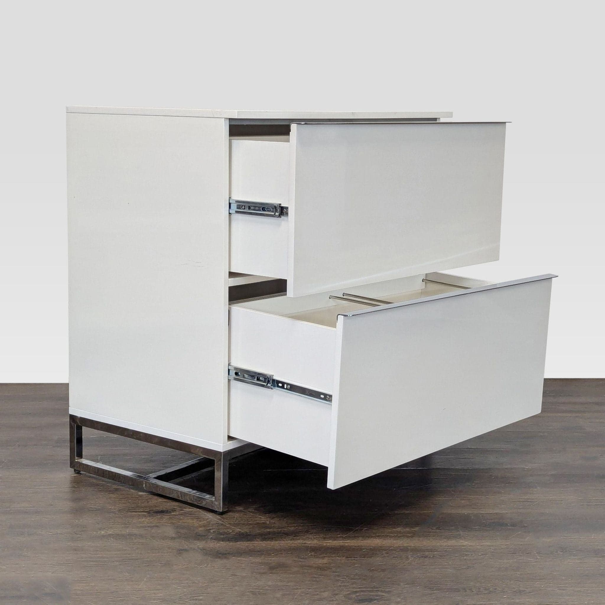 Scandinavian Design White Two-Drawer Cabinet with Metal Legs - Thumbnail 7