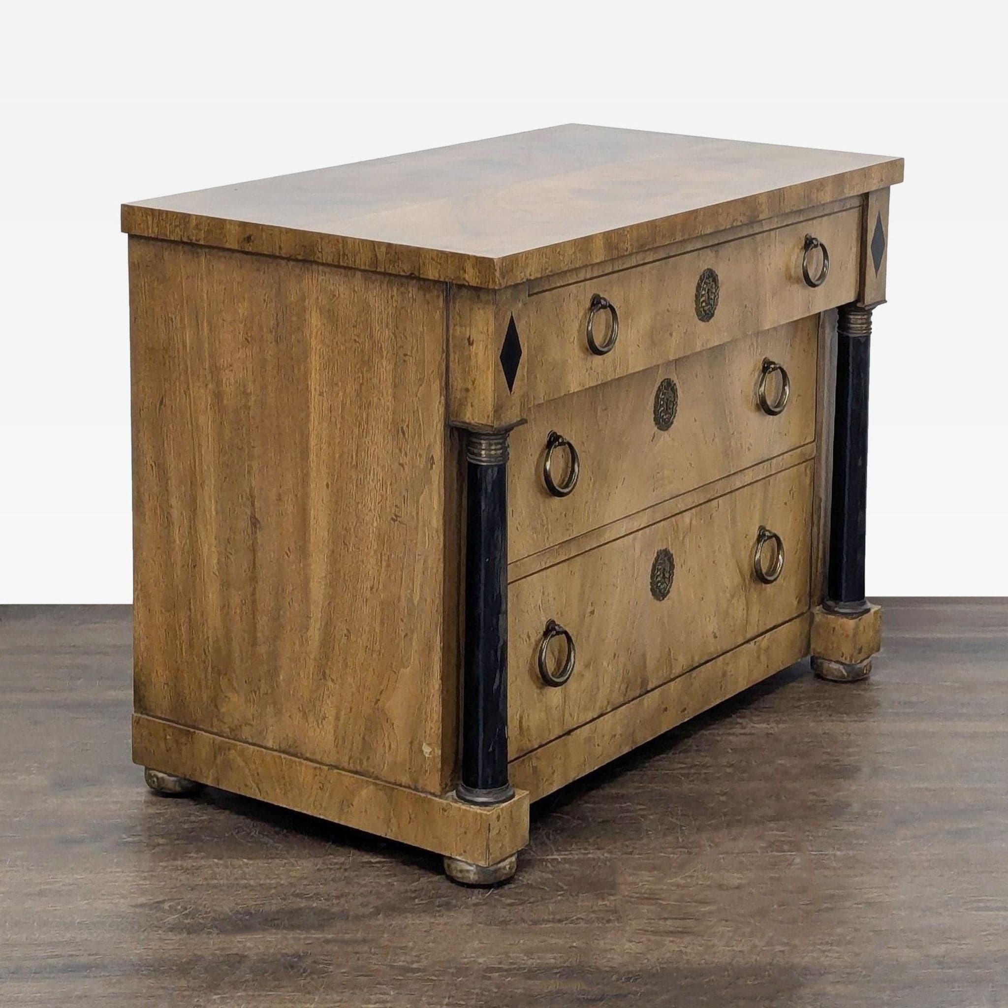 Baker Furniture Classic Burl Wood Veneer 3-Drawer Sidetable/Nightstand - Thumbnail 10
