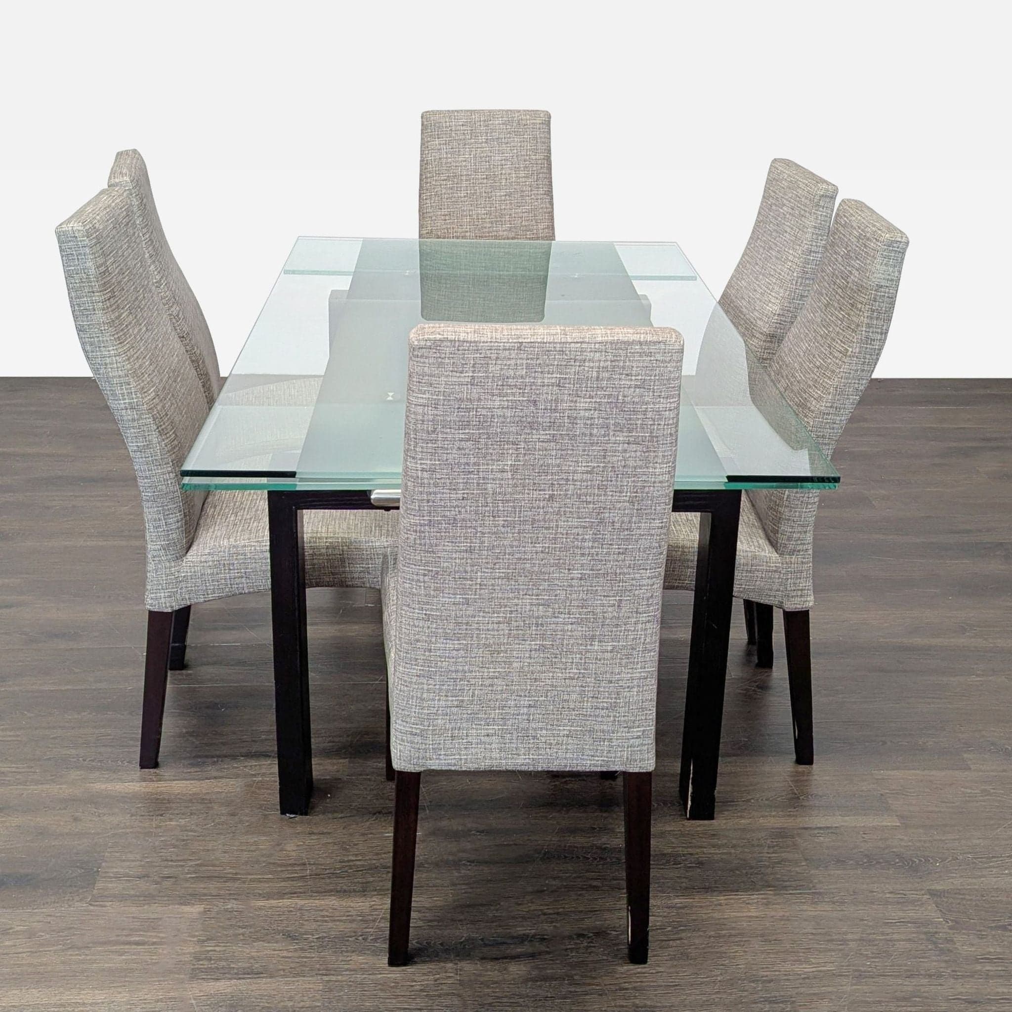 Scandinavian Designs Glass Dining Set with 6 Upholstered Chairs - Thumbnail 4