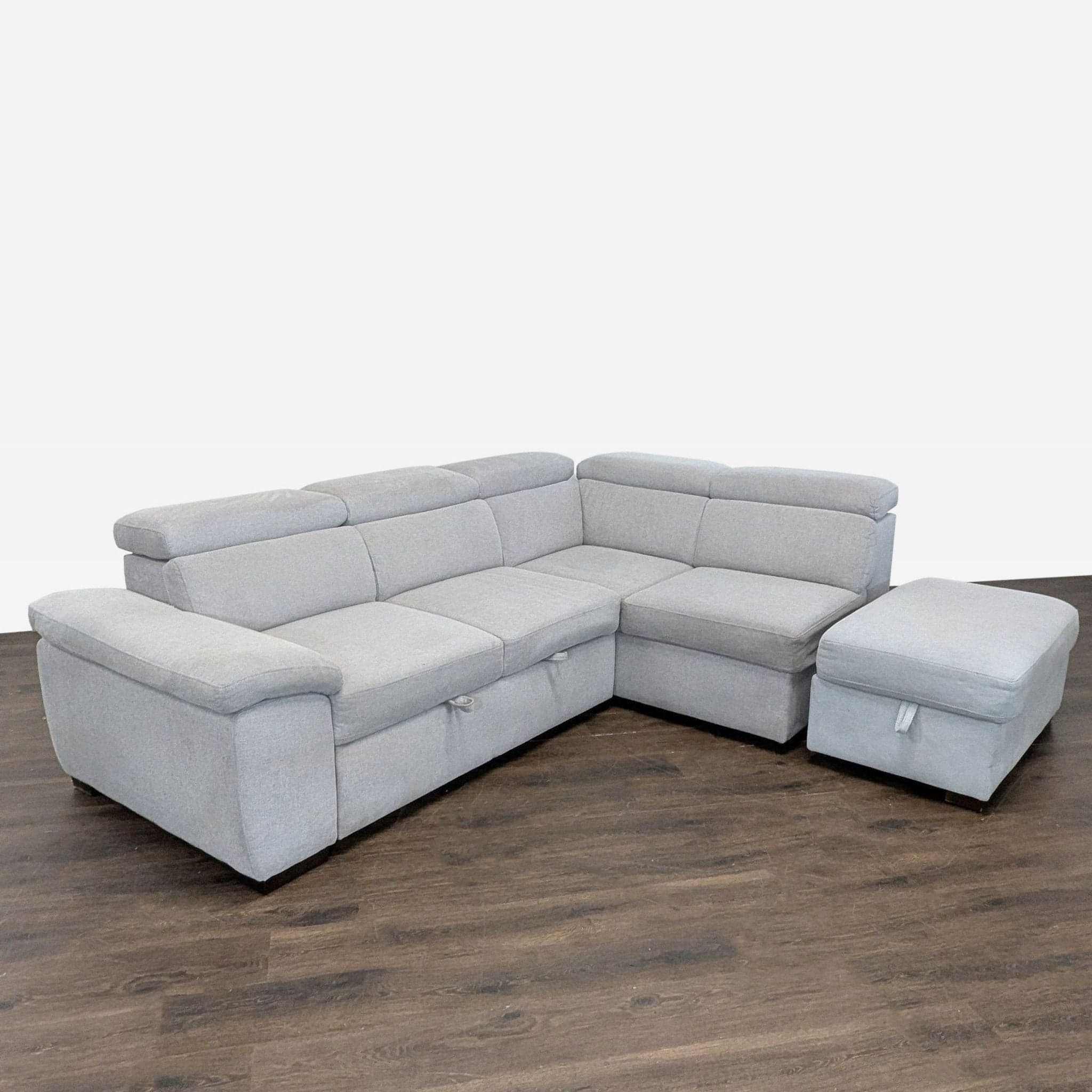Living Spaces Modern Light Gray Sectional Sofa with Storage and Pull-Out Bed - Thumbnail 7