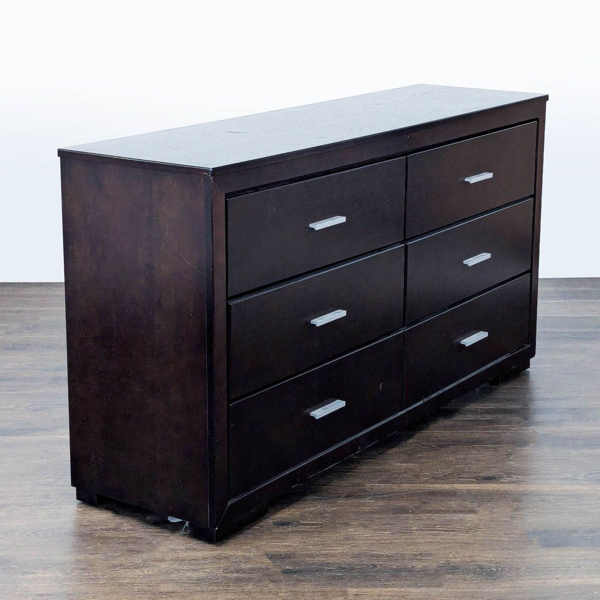 Modern 6-Drawer Dark Wood Dresser with Silver Handles - Thumbnail 3