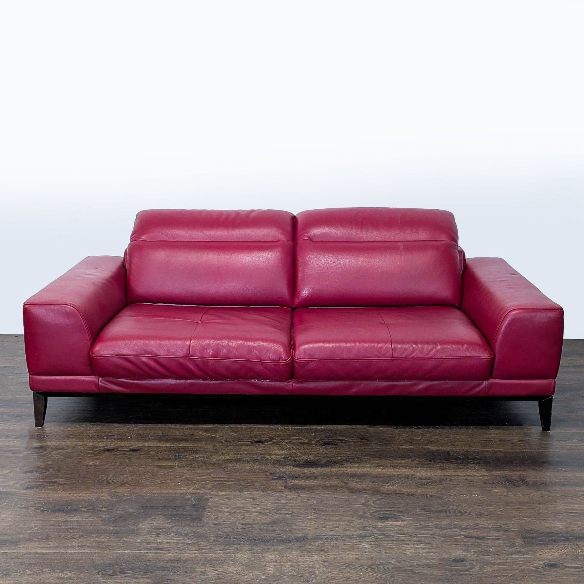 Modern Red Leather 3-Seat Sofa with Cushioned Armrests - Thumbnail 3