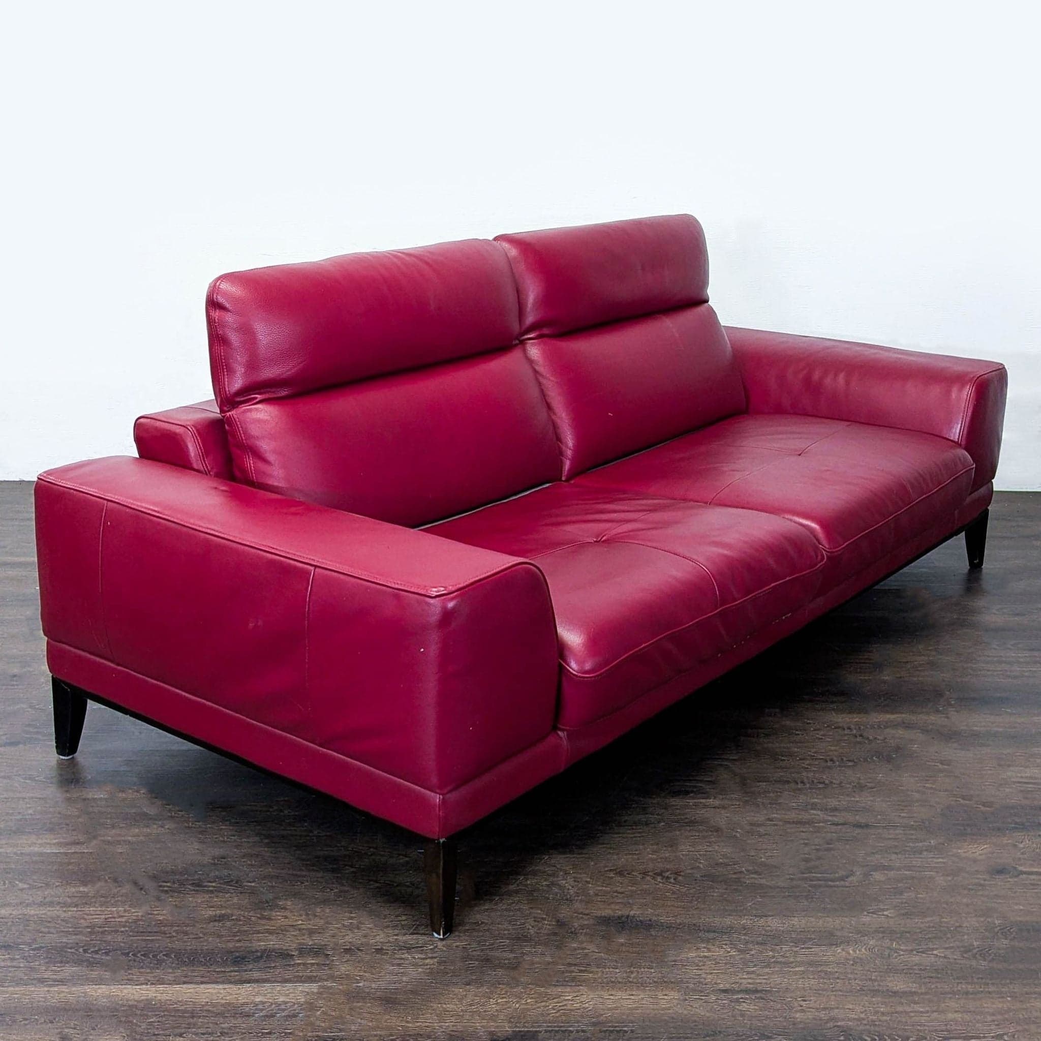 Modern Red Leather 3-Seat Sofa with Cushioned Armrests - Thumbnail 4