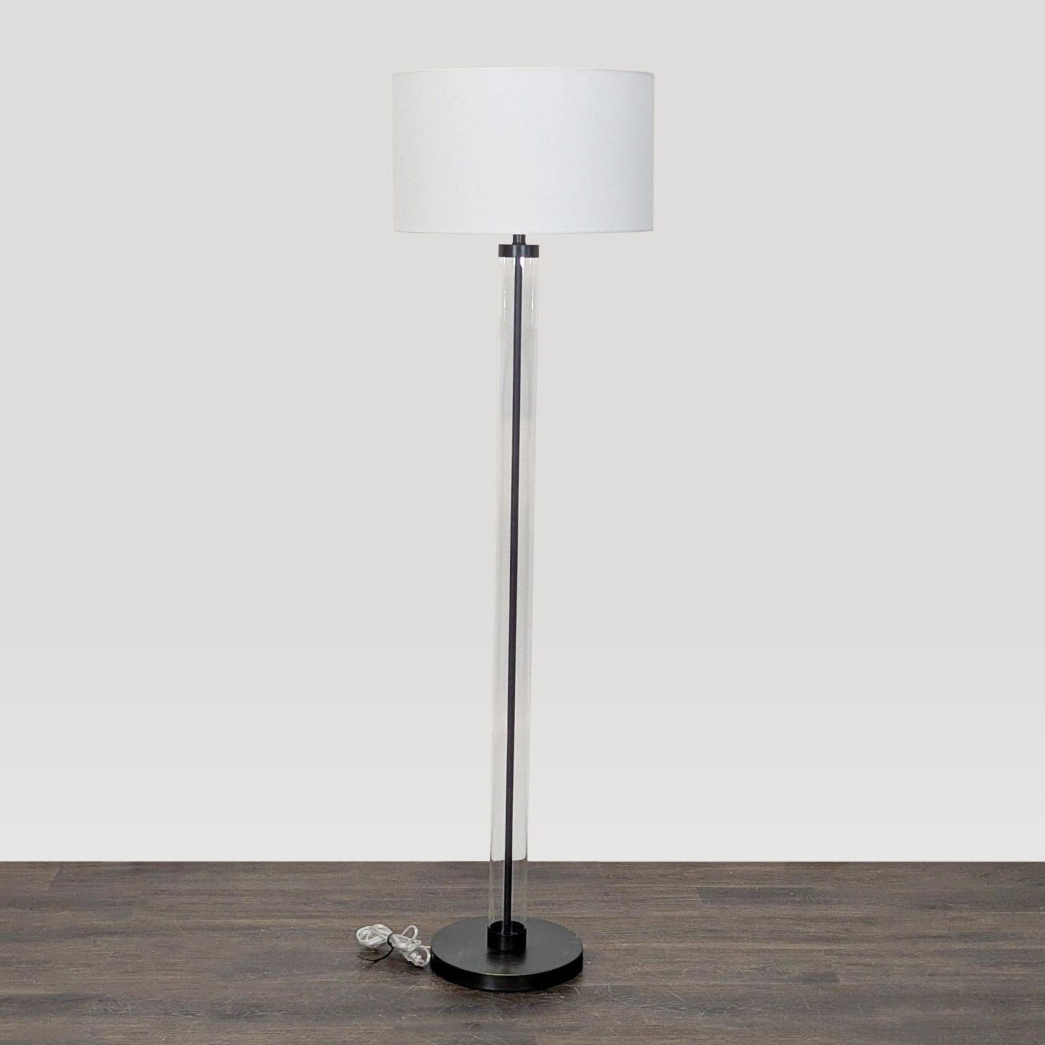 Arhaus Clear Glass Cylinder Floor Lamp with White Shade - Thumbnail 3