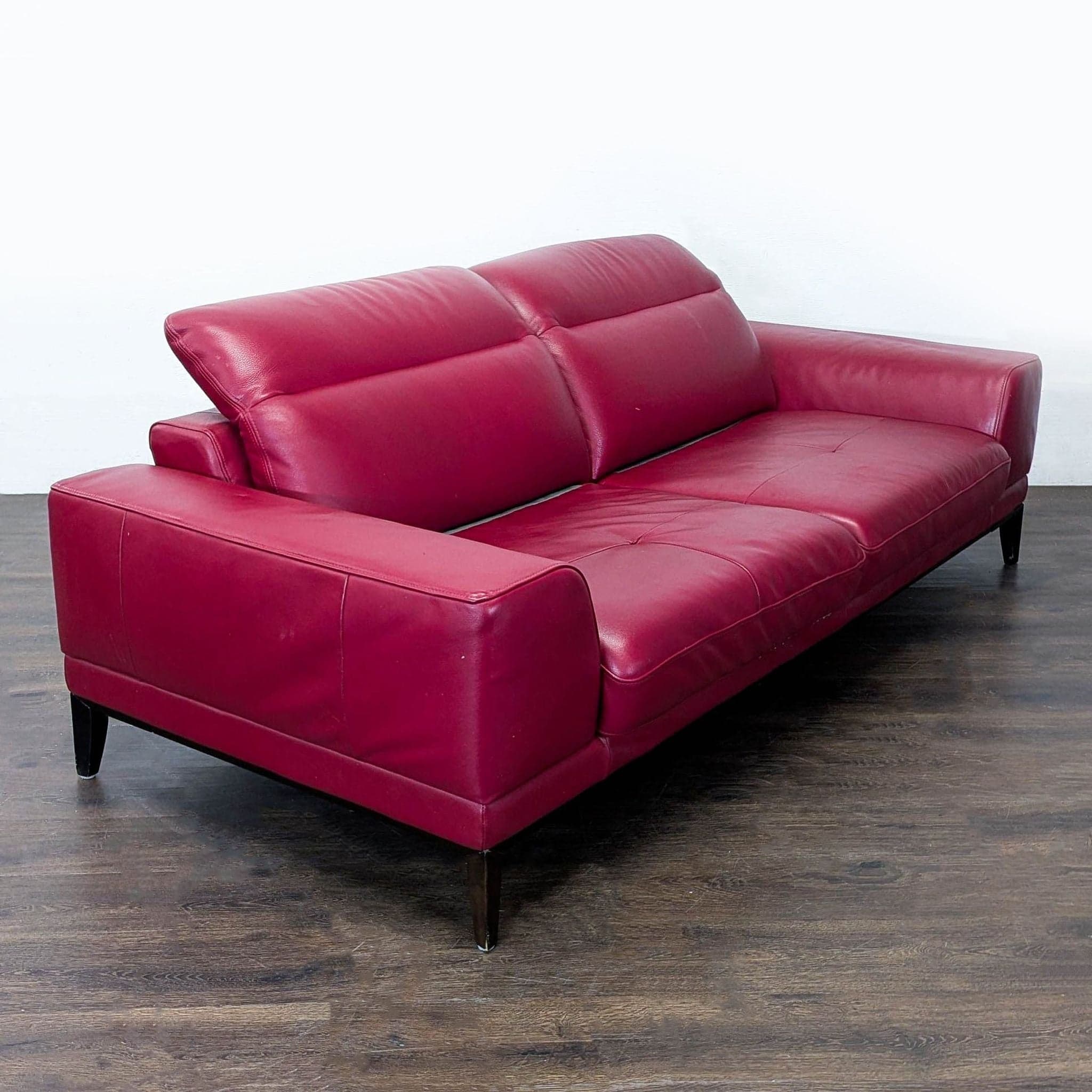 Modern Red Leather 3-Seat Sofa with Cushioned Armrests - Thumbnail 2