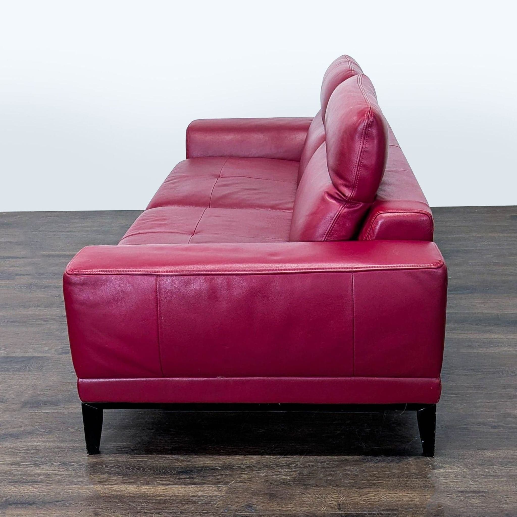 Modern Red Leather 3-Seat Sofa with Cushioned Armrests - Thumbnail 7