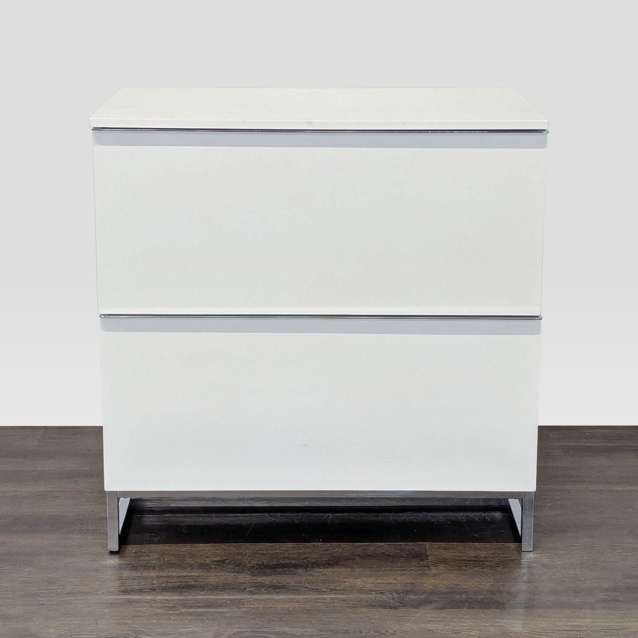 Scandinavian Design White Two-Drawer Cabinet with Metal Legs