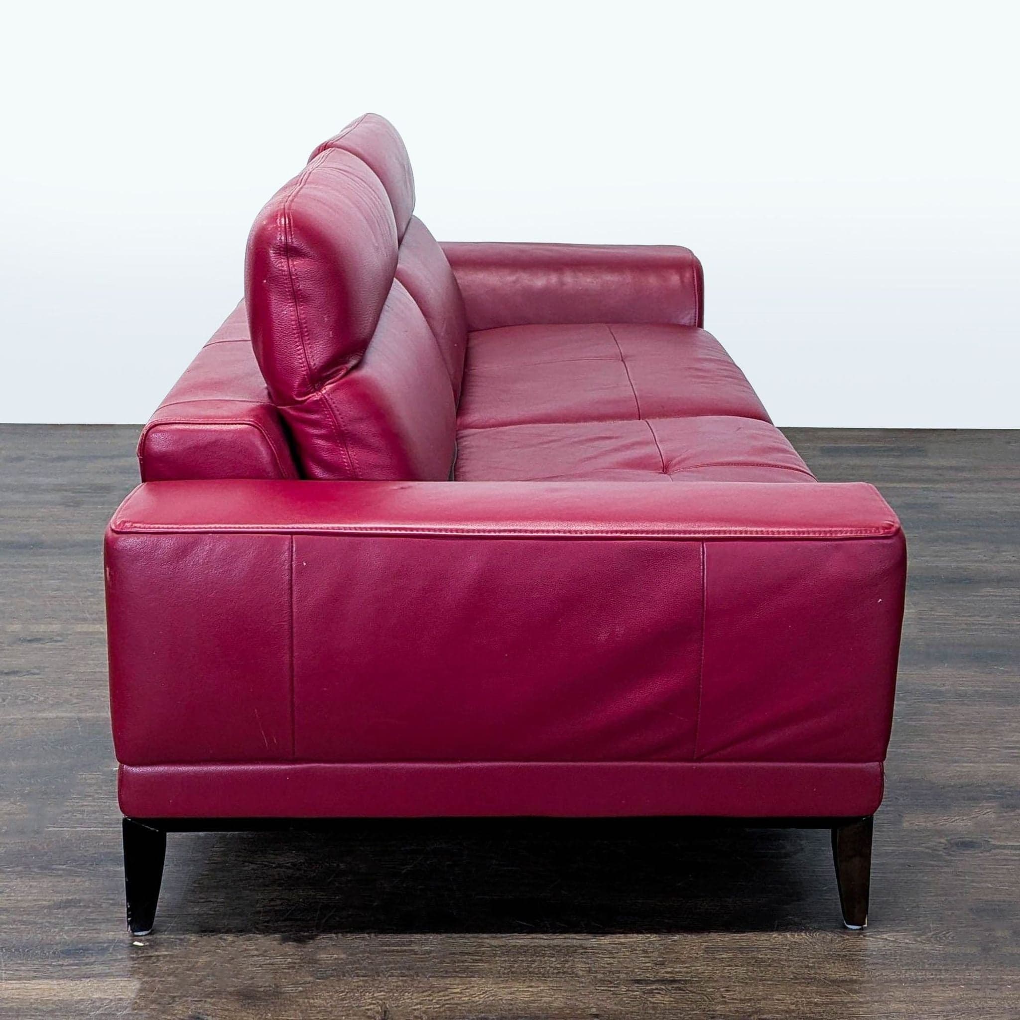 Modern Red Leather 3-Seat Sofa with Cushioned Armrests - Thumbnail 5