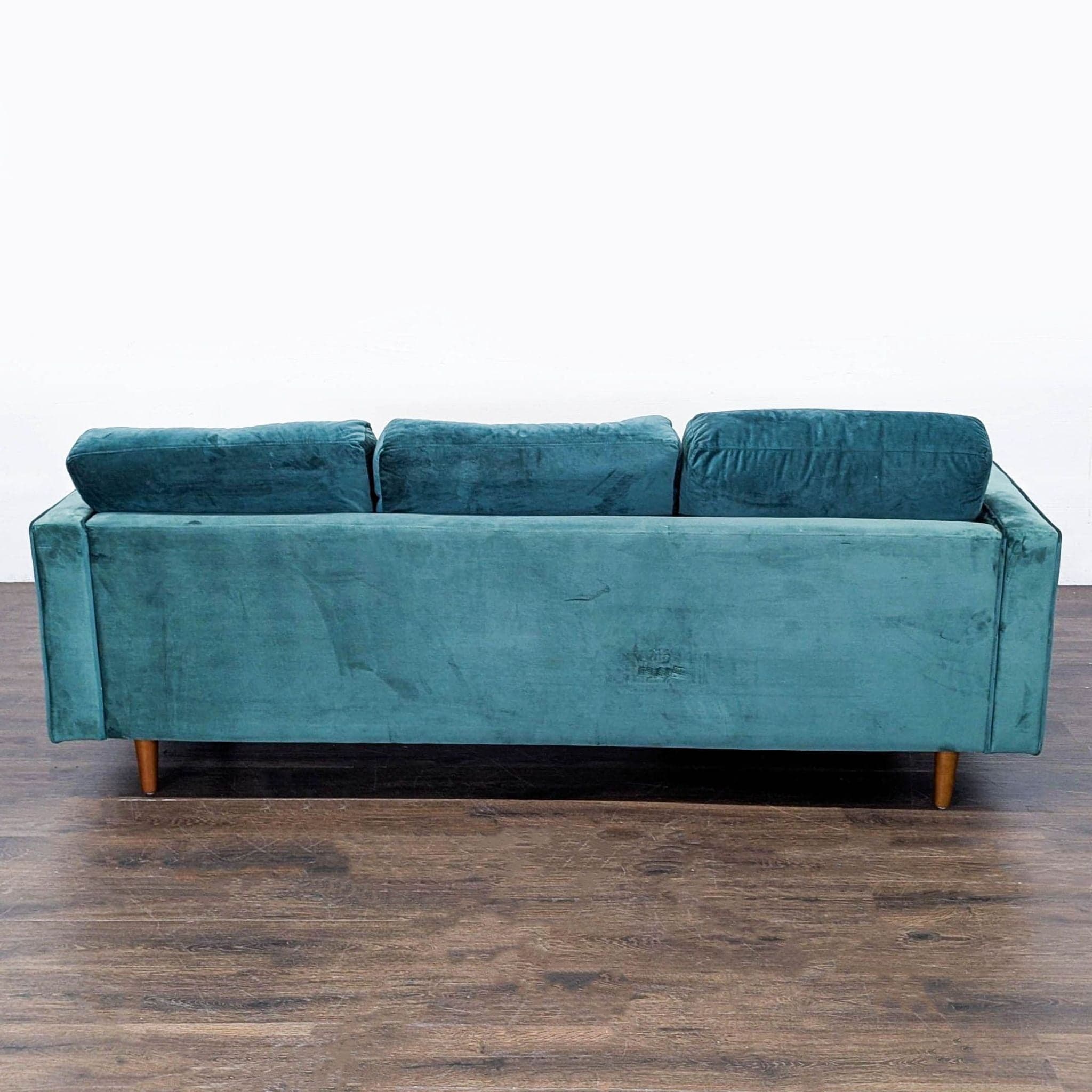 Modern Teal Velvet Sectional Sofa with Chaise Lounge and Wood Legs - Thumbnail 4