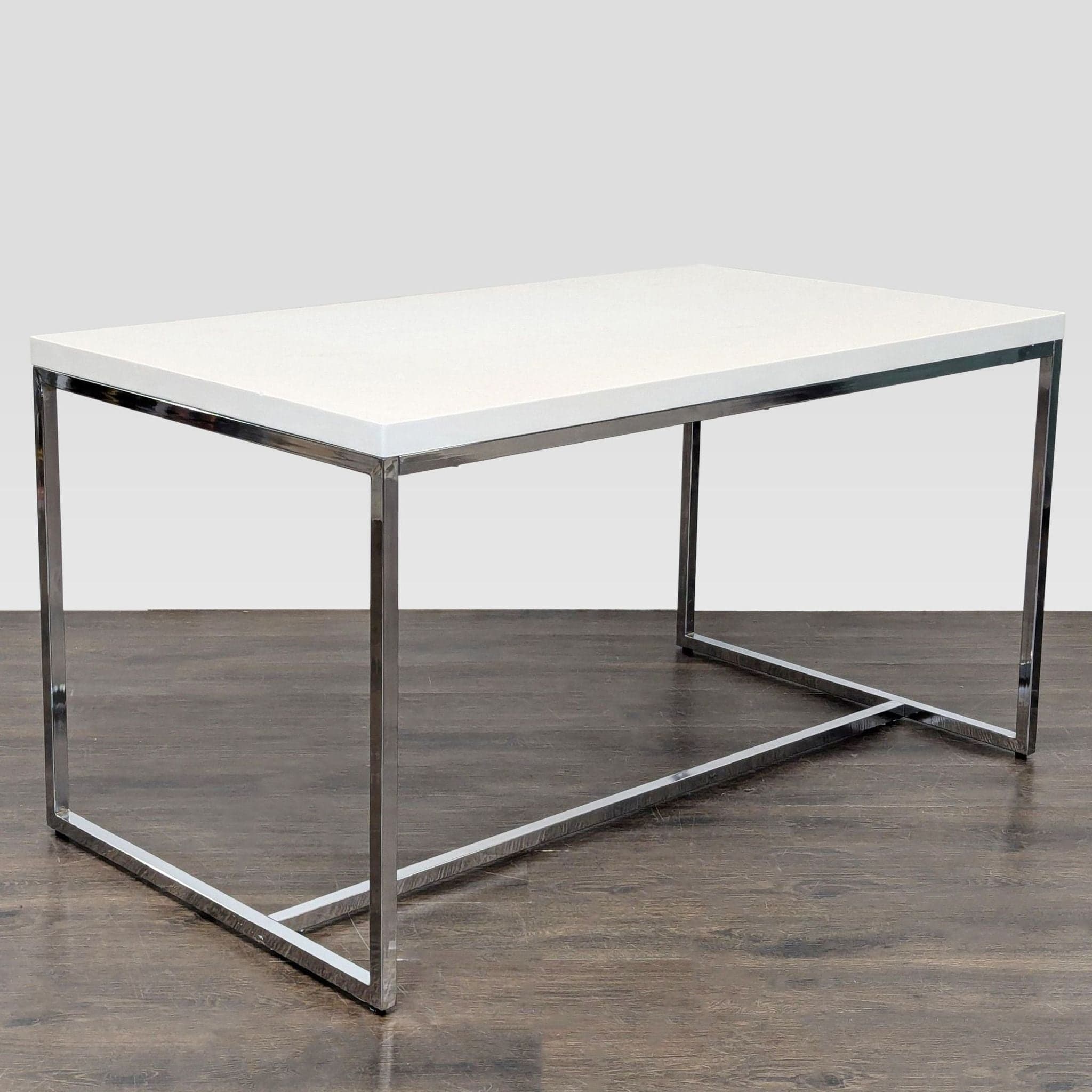 Scandinavian Design Minimalist White Desk with Chrome Frame - Thumbnail 2