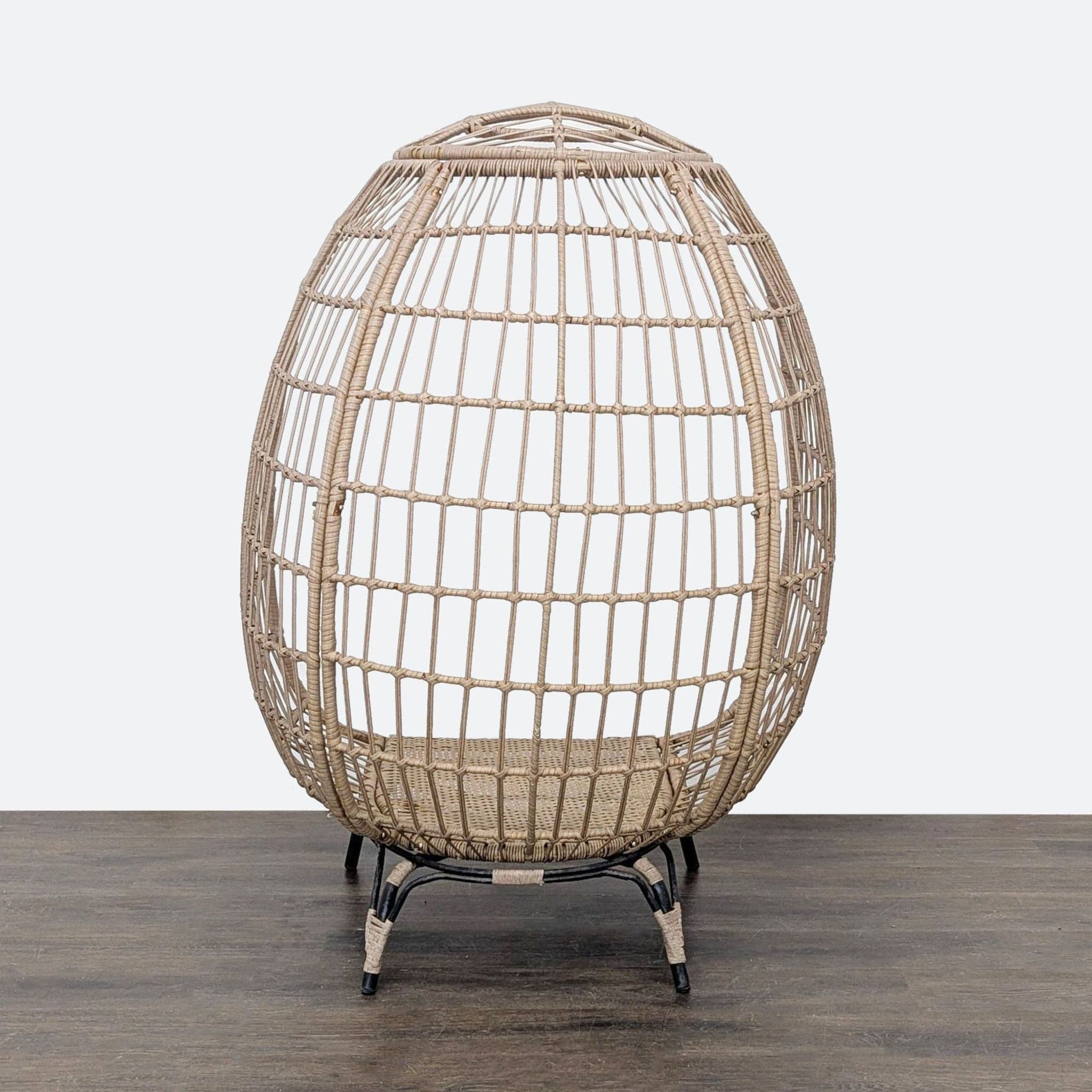 Modern All Weather Rattan Egg-Shaped Wicker Chair with Metal Legs - Thumbnail 6