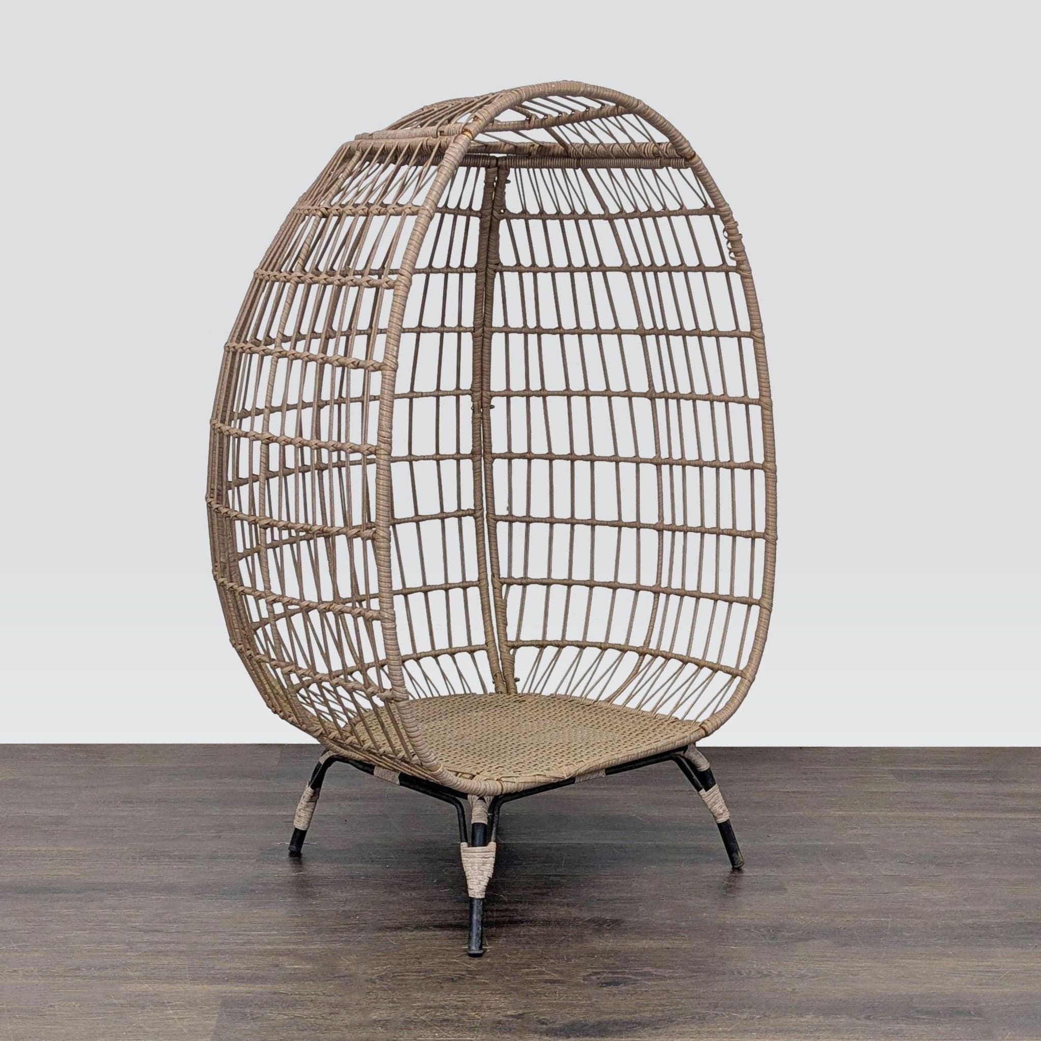 Modern All Weather Rattan Egg-Shaped Wicker Chair with Metal Legs - Thumbnail 7