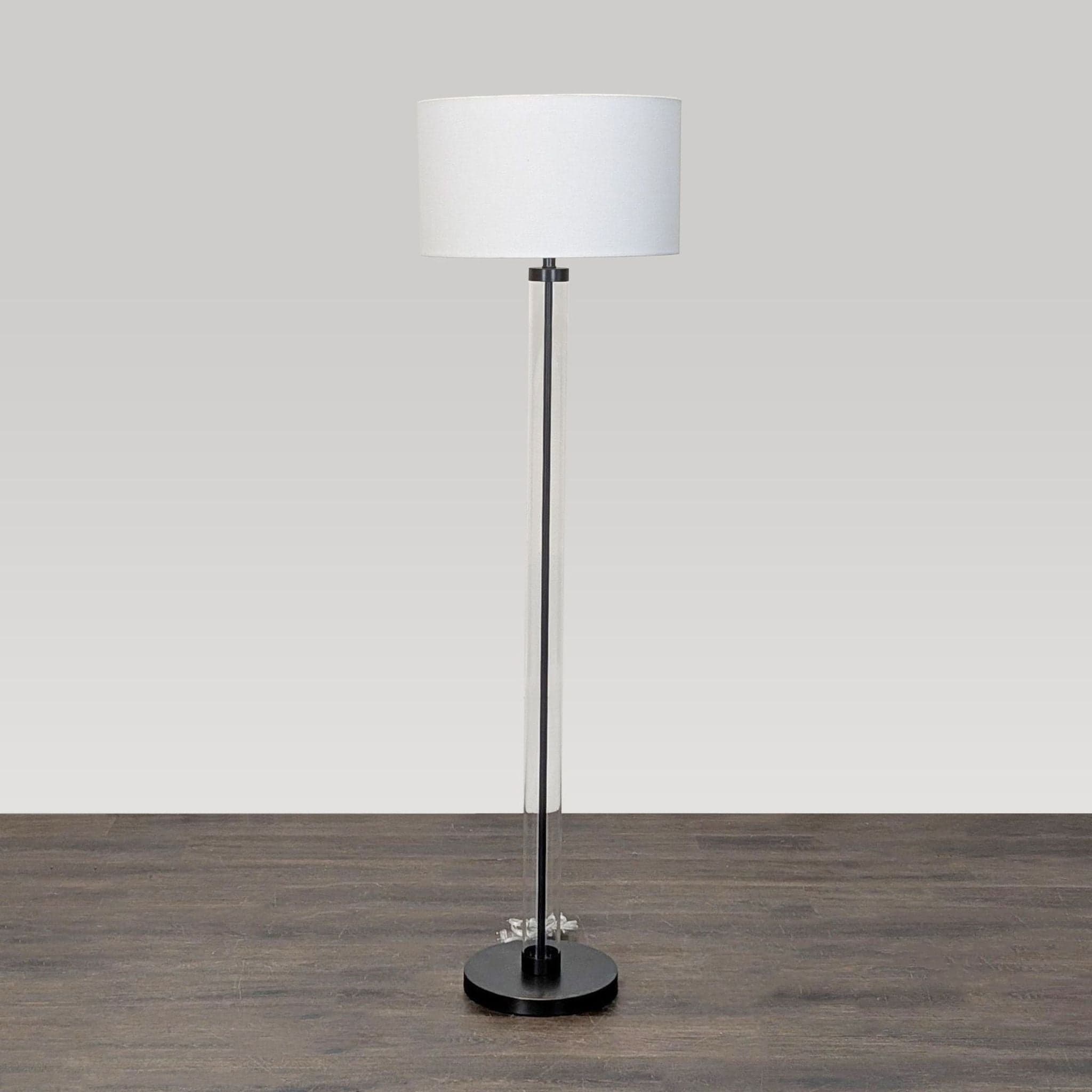 Arhaus Clear Glass Cylinder Floor Lamp with White Shade - Thumbnail 6
