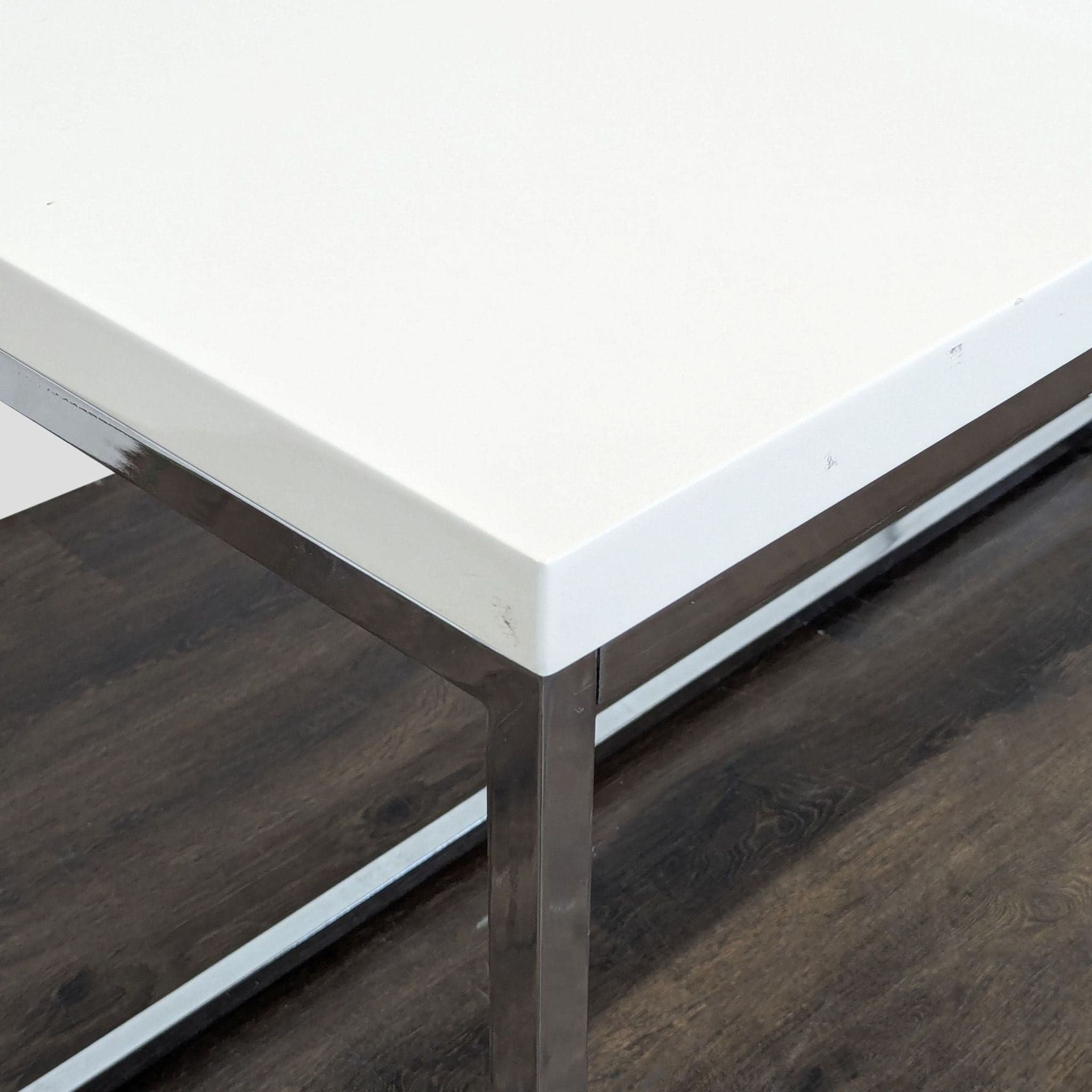 Scandinavian Design Minimalist White Desk with Chrome Frame - Thumbnail 5
