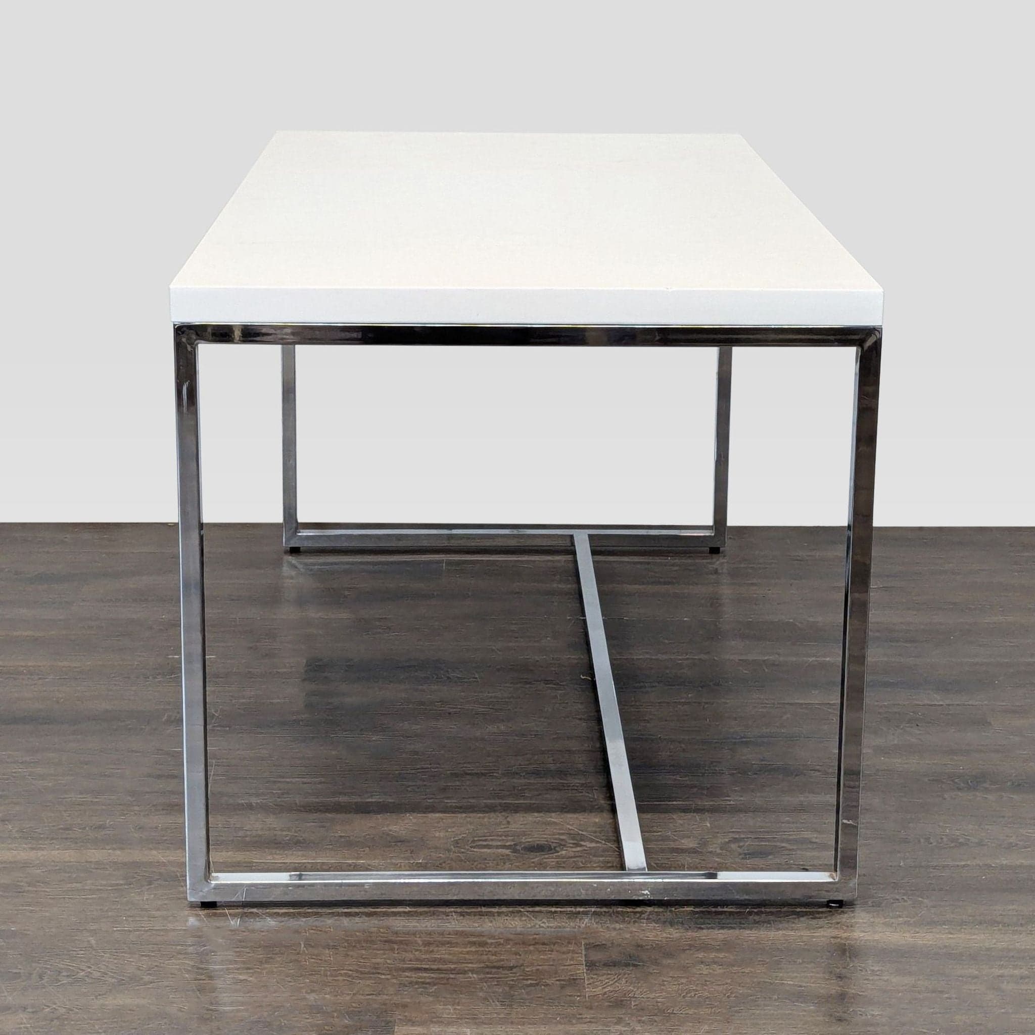 Scandinavian Design Minimalist White Desk with Chrome Frame - Thumbnail 3
