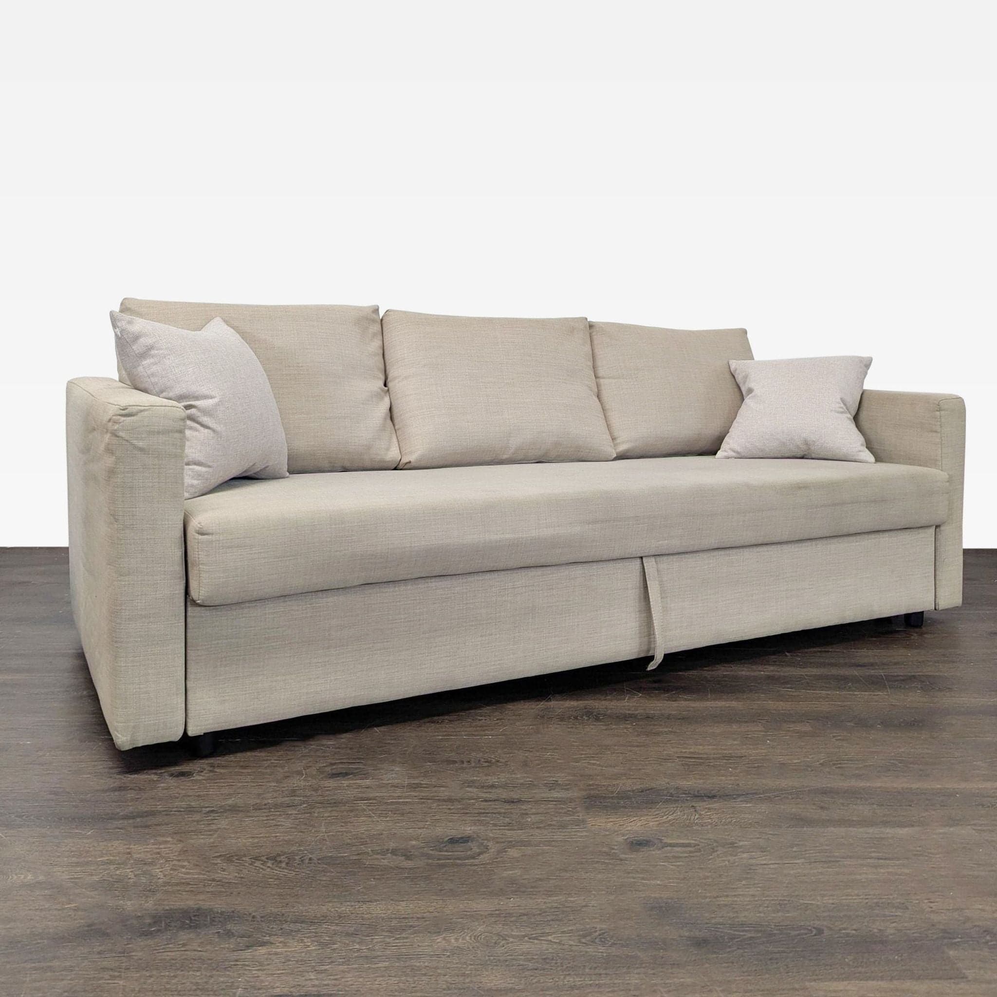 Ikea Beige Sleeper Sofa – Comfortable Convertible Couch with Storage - Thumbnail 3