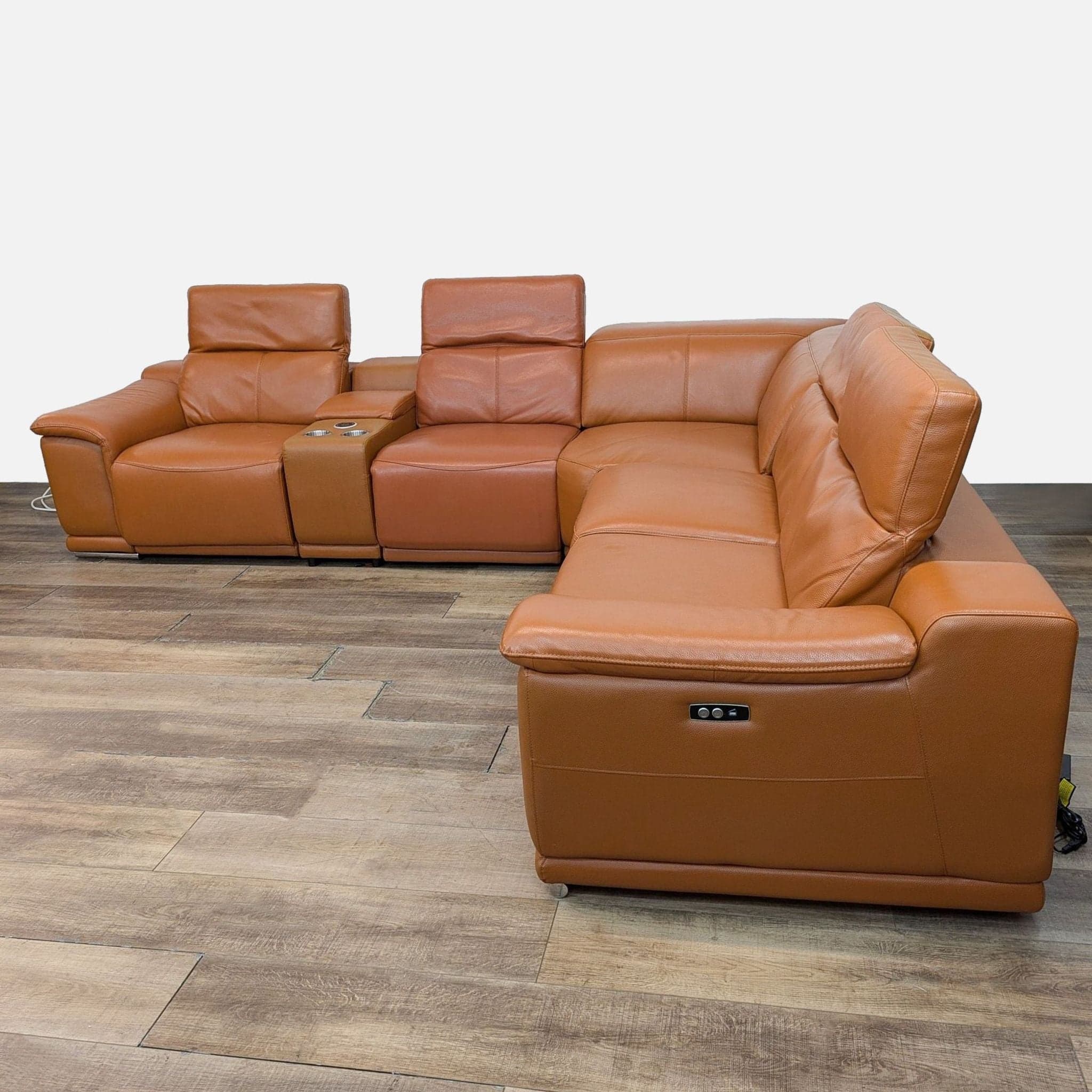 Divanitalia Genuine Italian Leather Power Reclining 6PC Sectional with Console - Thumbnail 7