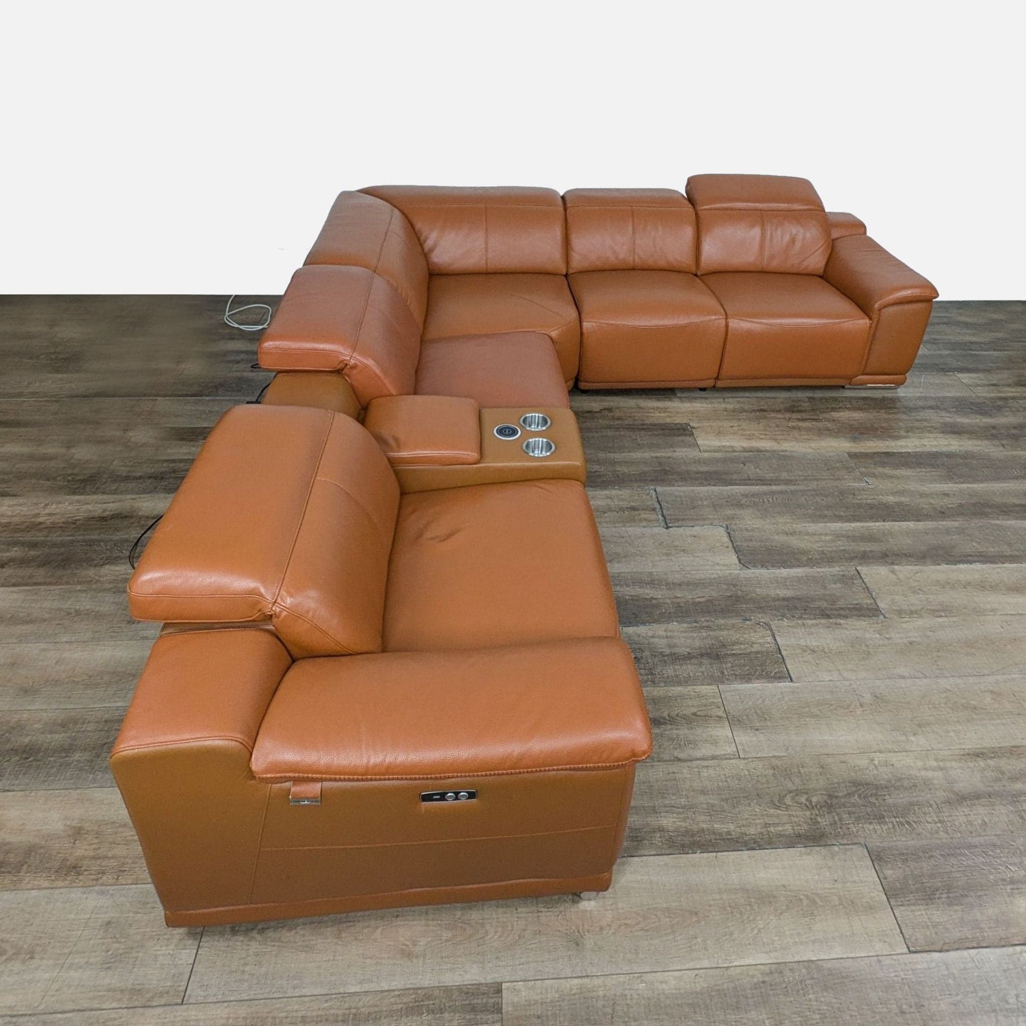 Divanitalia Genuine Italian Leather Power Reclining 6PC Sectional with Console - Thumbnail 9