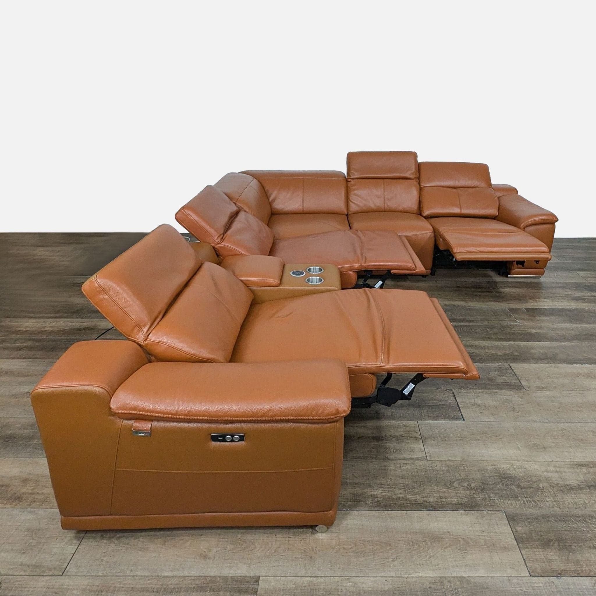 Divanitalia Genuine Italian Leather Power Reclining 6PC Sectional with Console - Thumbnail 2