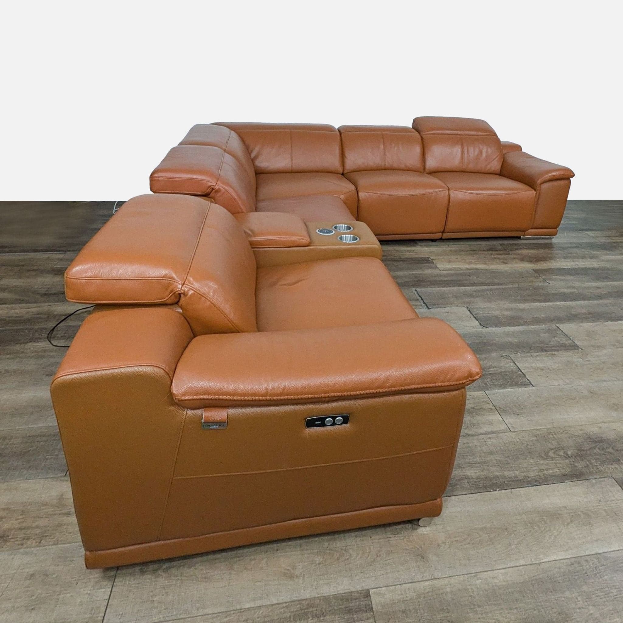 Divanitalia Genuine Italian Leather Power Reclining 6PC Sectional with Console - Thumbnail 8