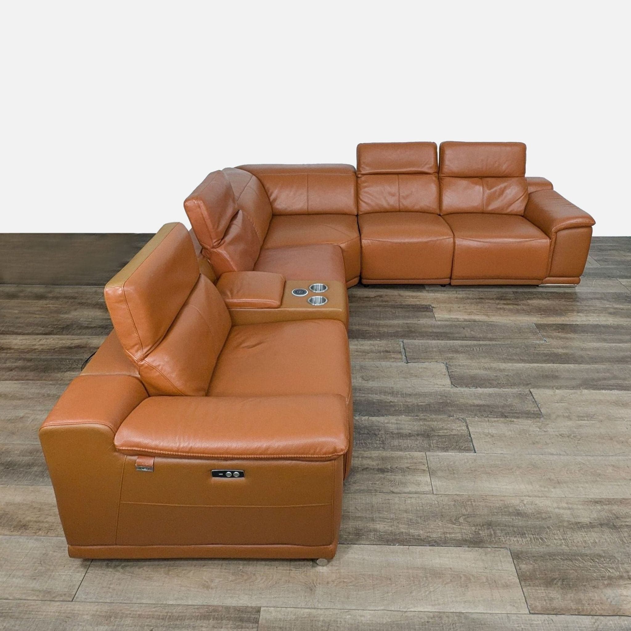 Divanitalia Genuine Italian Leather Power Reclining 6PC Sectional with Console - Thumbnail 6