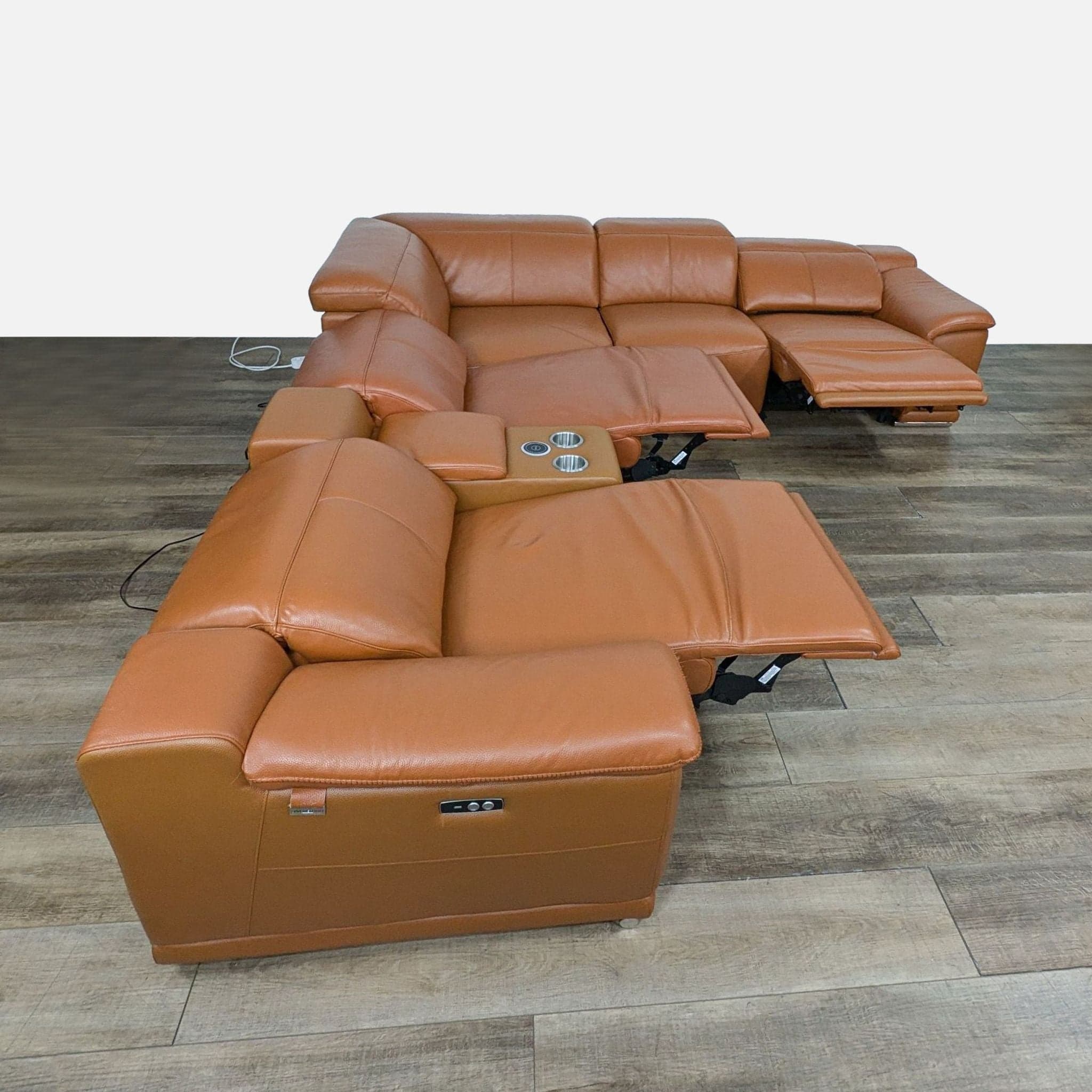 Divanitalia Genuine Italian Leather Power Reclining 6PC Sectional with Console - Thumbnail 3