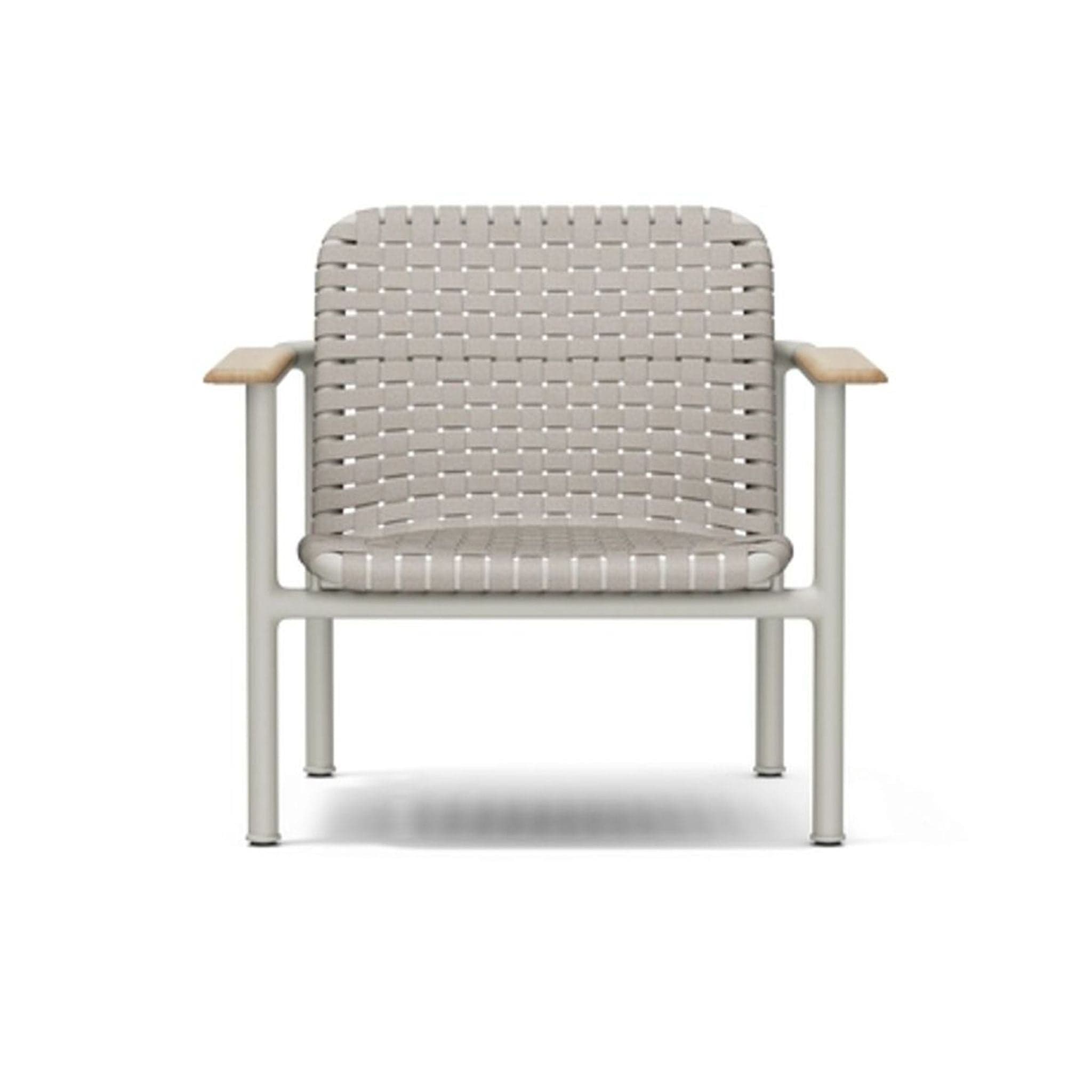 Neighbor Up Down Woven Lounge Chair with Metal Frame and Wooden Armrests
