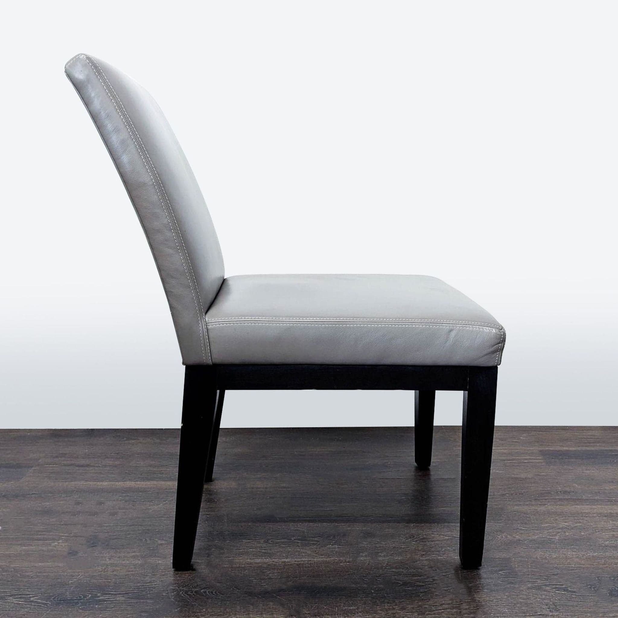 Set of Four Leather Dining Chairs with Wood Frame - Thumbnail 4
