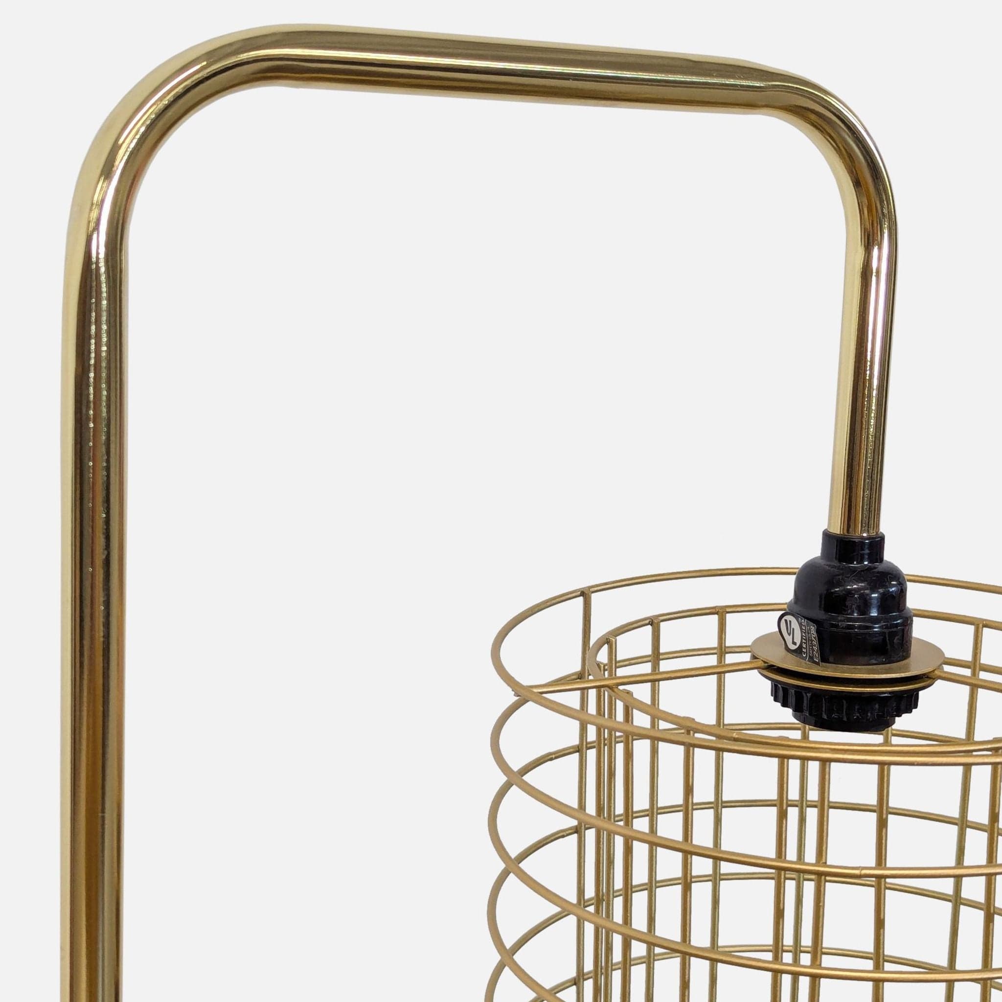 Modern Gold Floor Lamp with Wire Cage Shade and Marble Base - Thumbnail 5