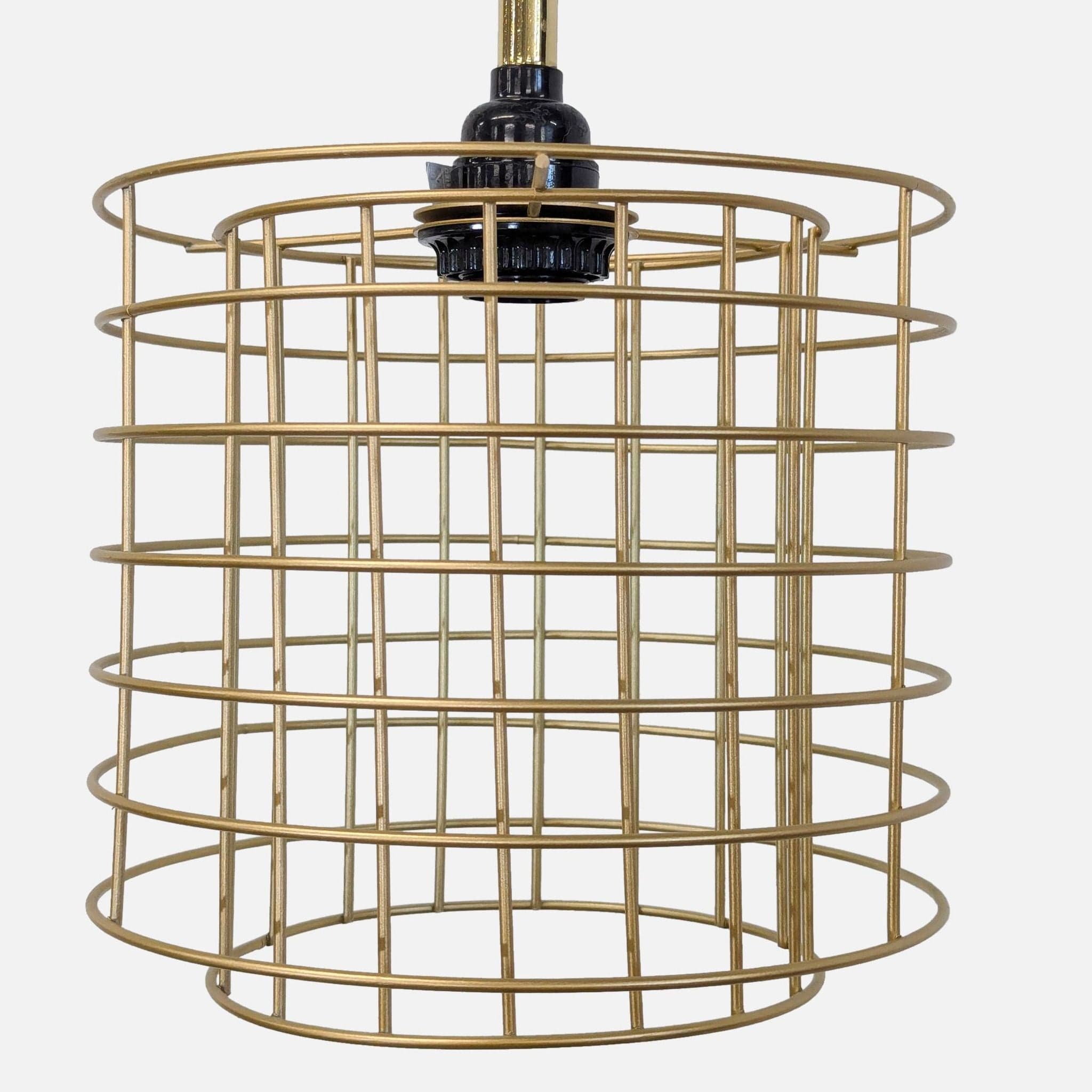 Modern Gold Floor Lamp with Wire Cage Shade and Marble Base - Thumbnail 2