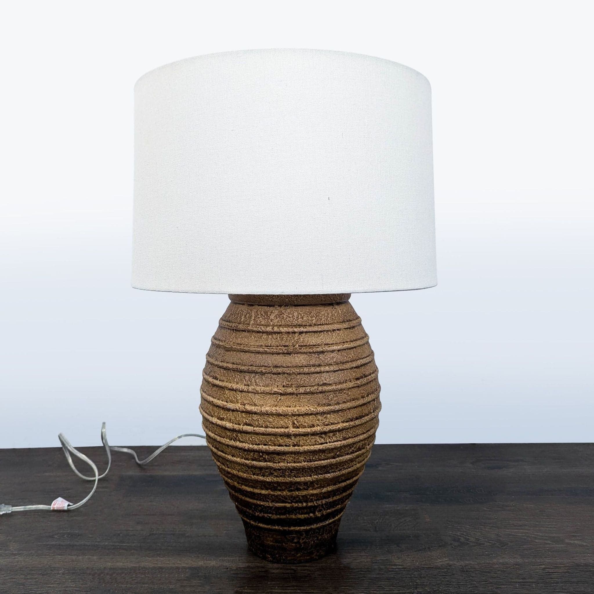 Textured Brown Ceramic Table Lamp with White Fabric Shade - Thumbnail 2