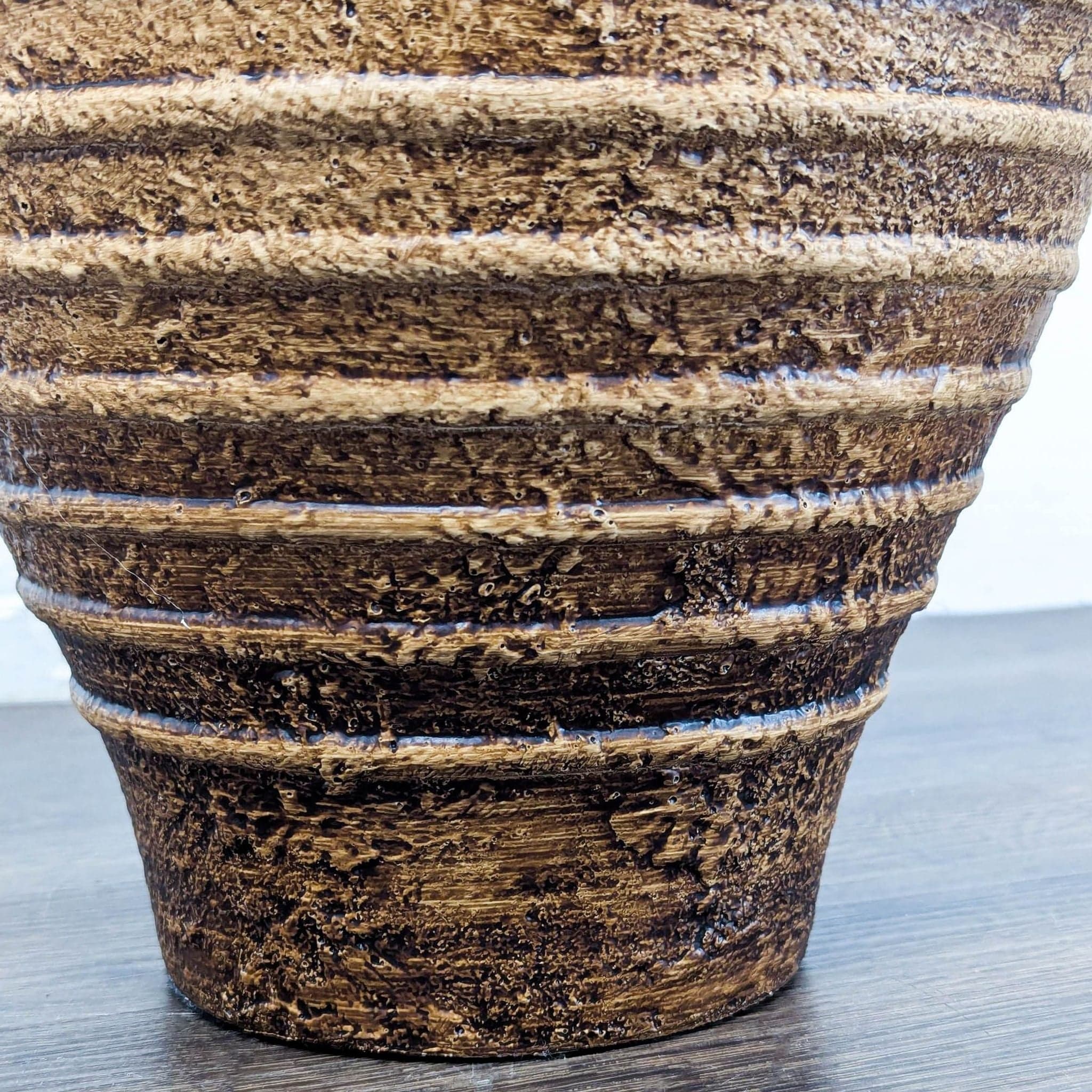 Textured Brown Ceramic Table Lamp with White Fabric Shade - Thumbnail 4