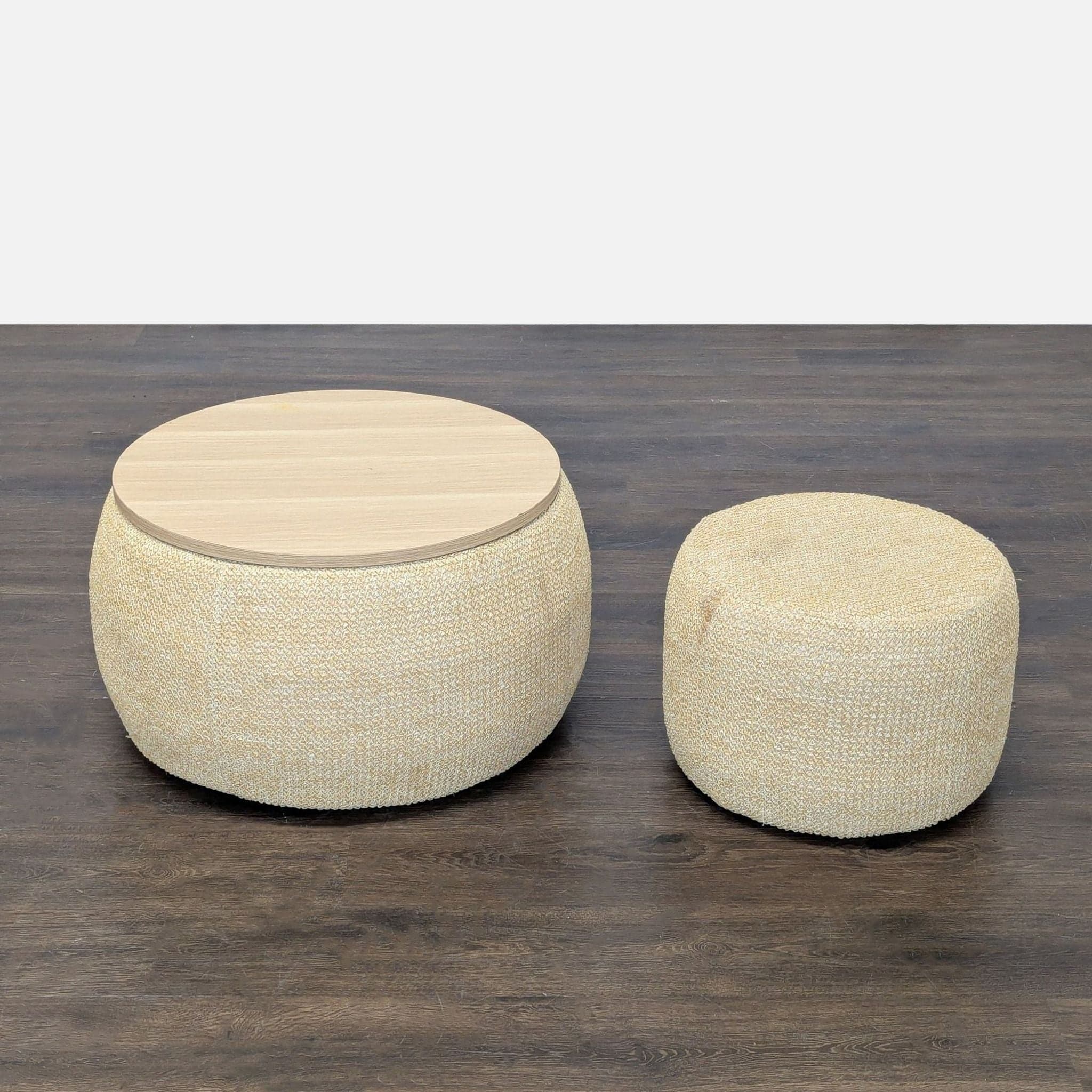 Upholstered Storage Ottoman Set with Removable Wood Tray - Thumbnail 9