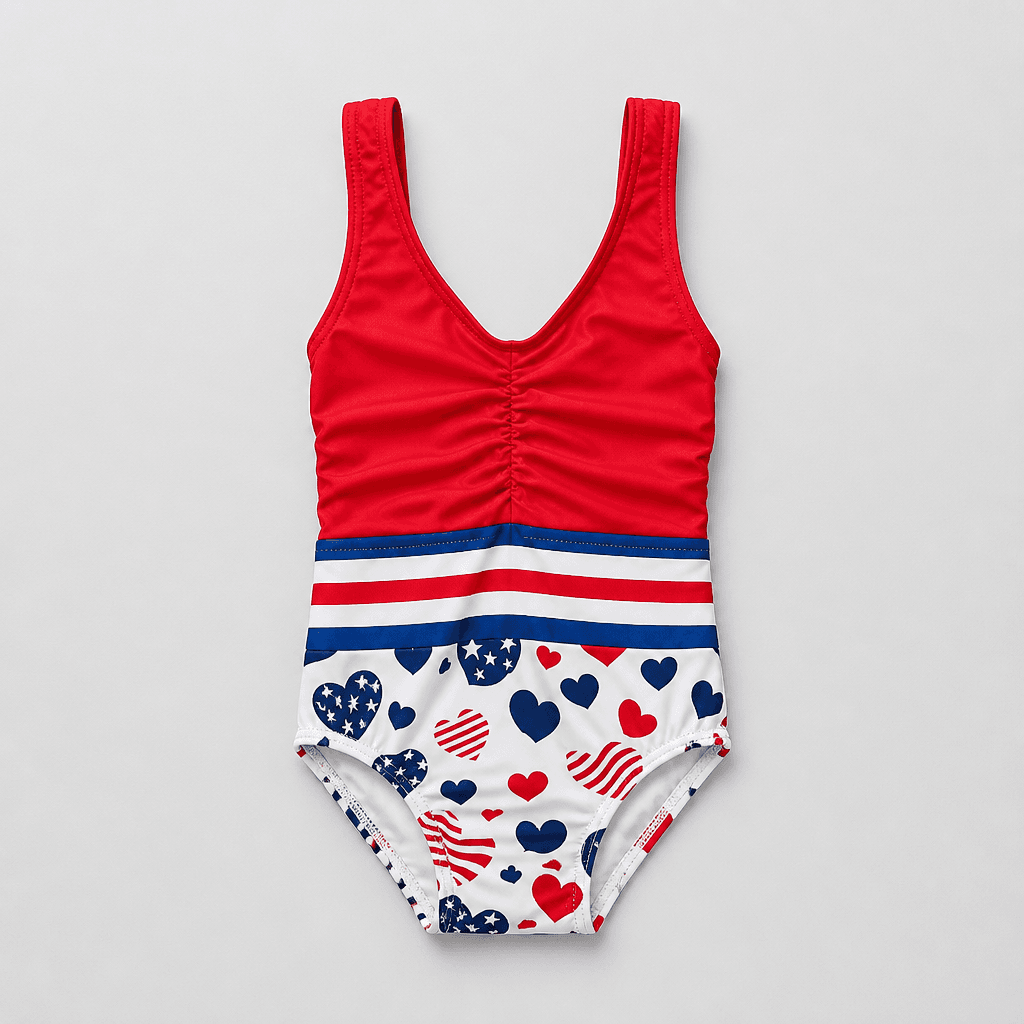 Patriotic Heart Print Girls' One-Piece Swimsuit Youth size 11T
