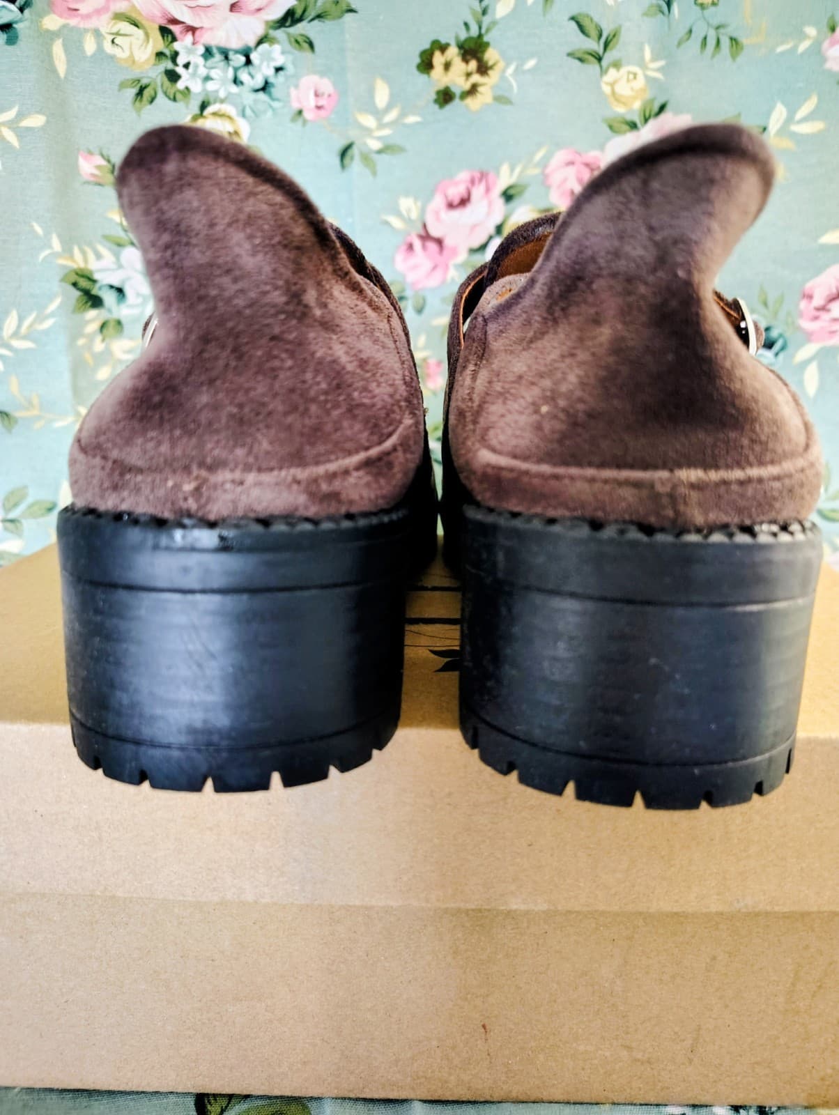 NIB Brown Faux Leather Ankle Boots Platform, Size 9 - Thumbnail 3