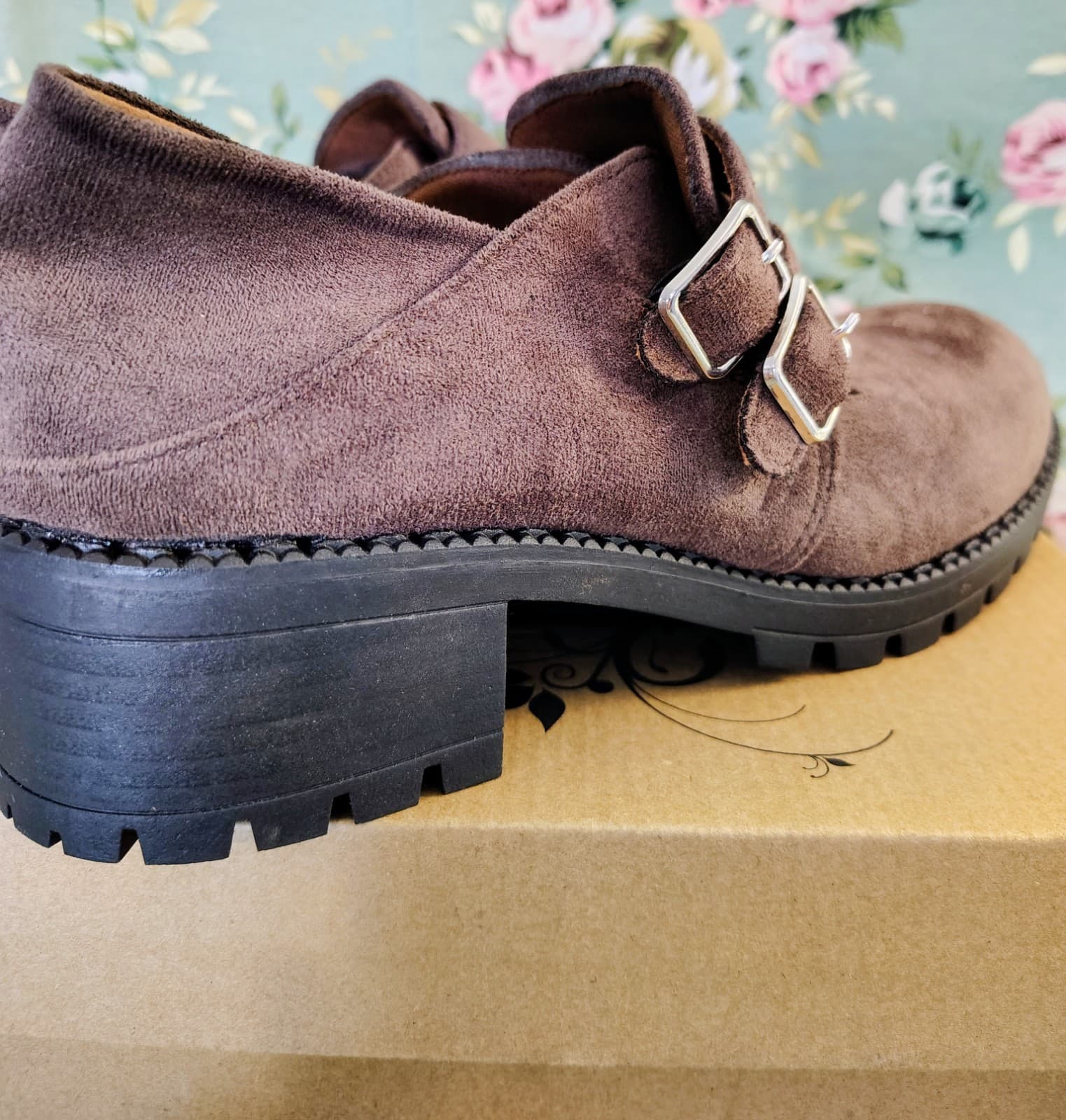 NIB Brown Faux Leather Ankle Boots Platform, Size 9 - Thumbnail 4